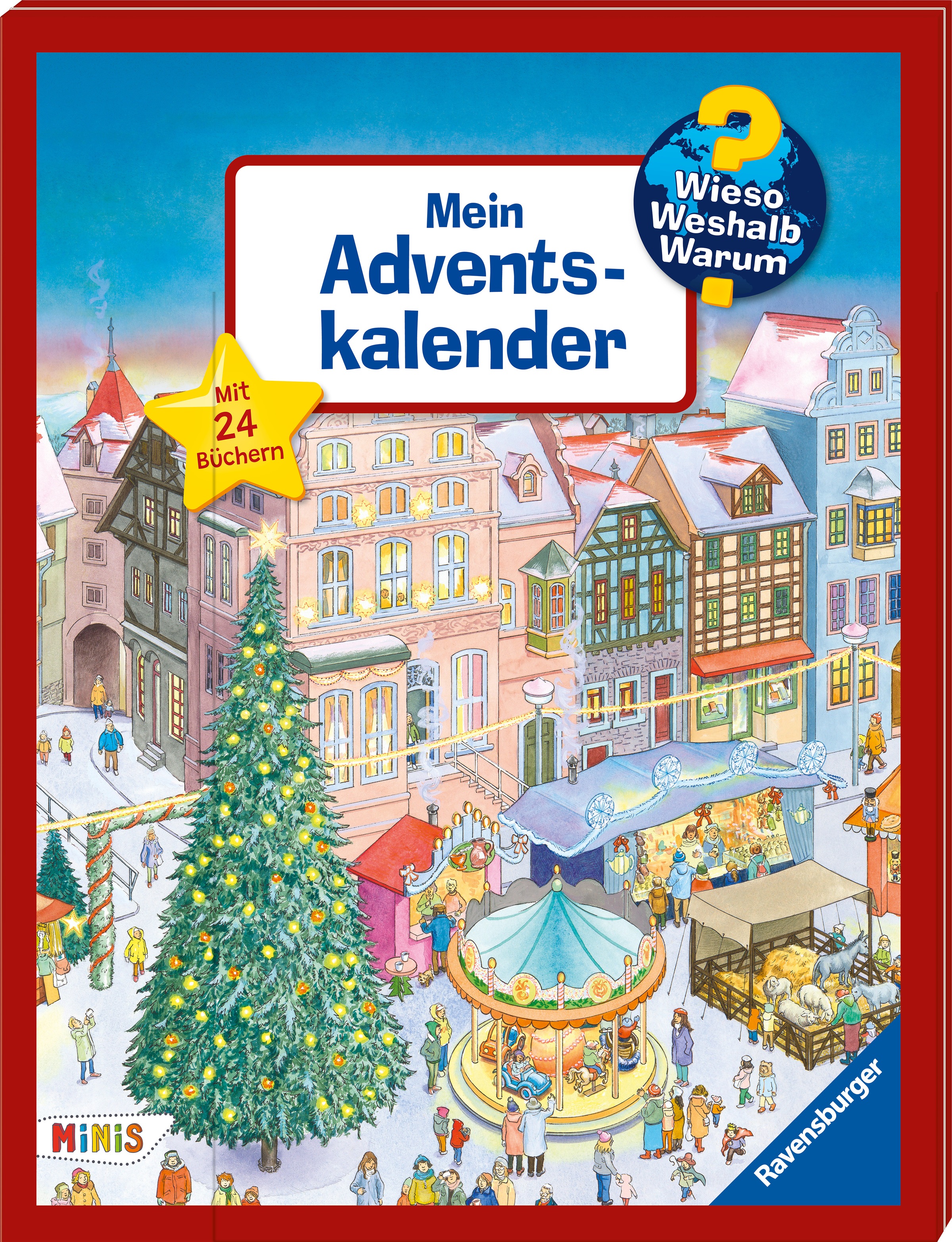 RAVENSBURGER Kinder Adventskalender "Ravensburger Minis - Mein Adventskalender 2026 -Wieso? Weshalb? Warum?", rot, Karton, Papier, Adventskalender