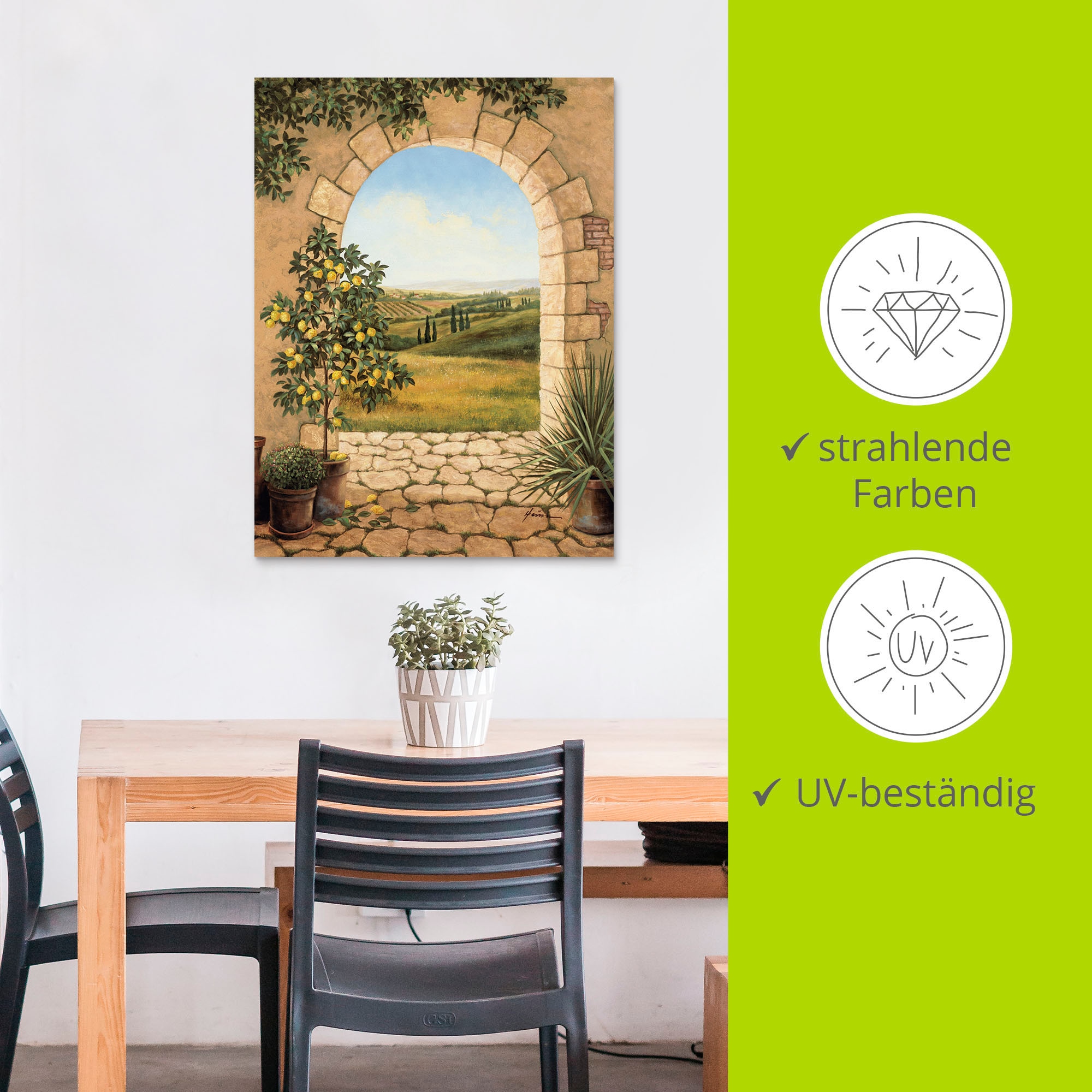 Artland Wandbild »Zitronenbaum vorm Torbogen«, Fensterblick, (1 St.), als Alubild, Outdoorbild, Leinwandbild, Poster, Wandaufkleber
