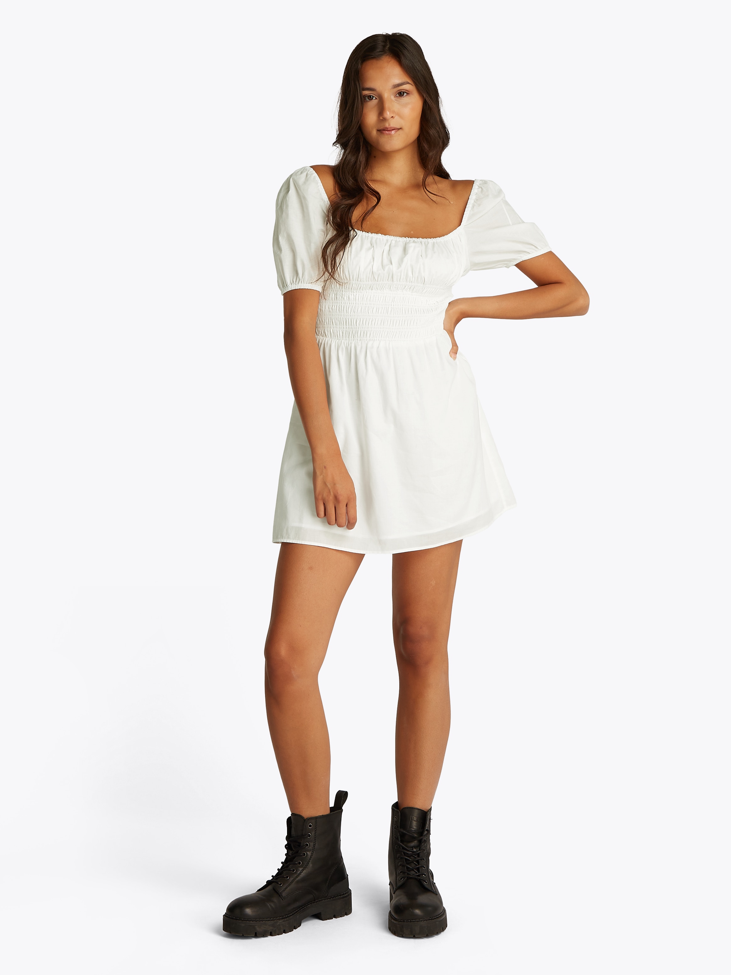 Tommy Jeans Babydollkleid »TJW COTTON VOILE MINI DRESS EXT«, in Mini-Länge, mit Raffungen