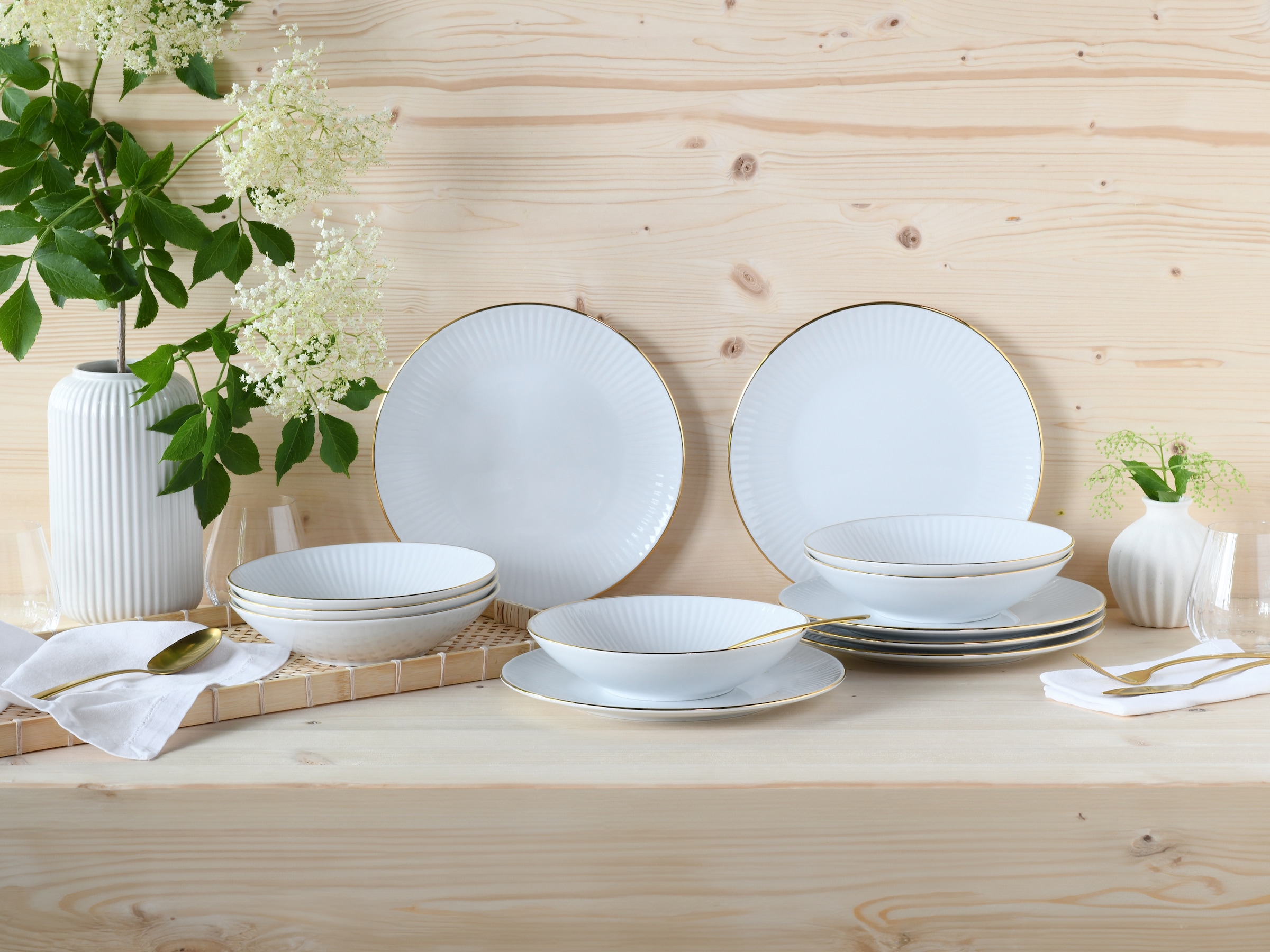 CreaTable Tafelservice "Valencia Gold, Tafel-Service 12-tlg" Elegant, Goldr günstig online kaufen