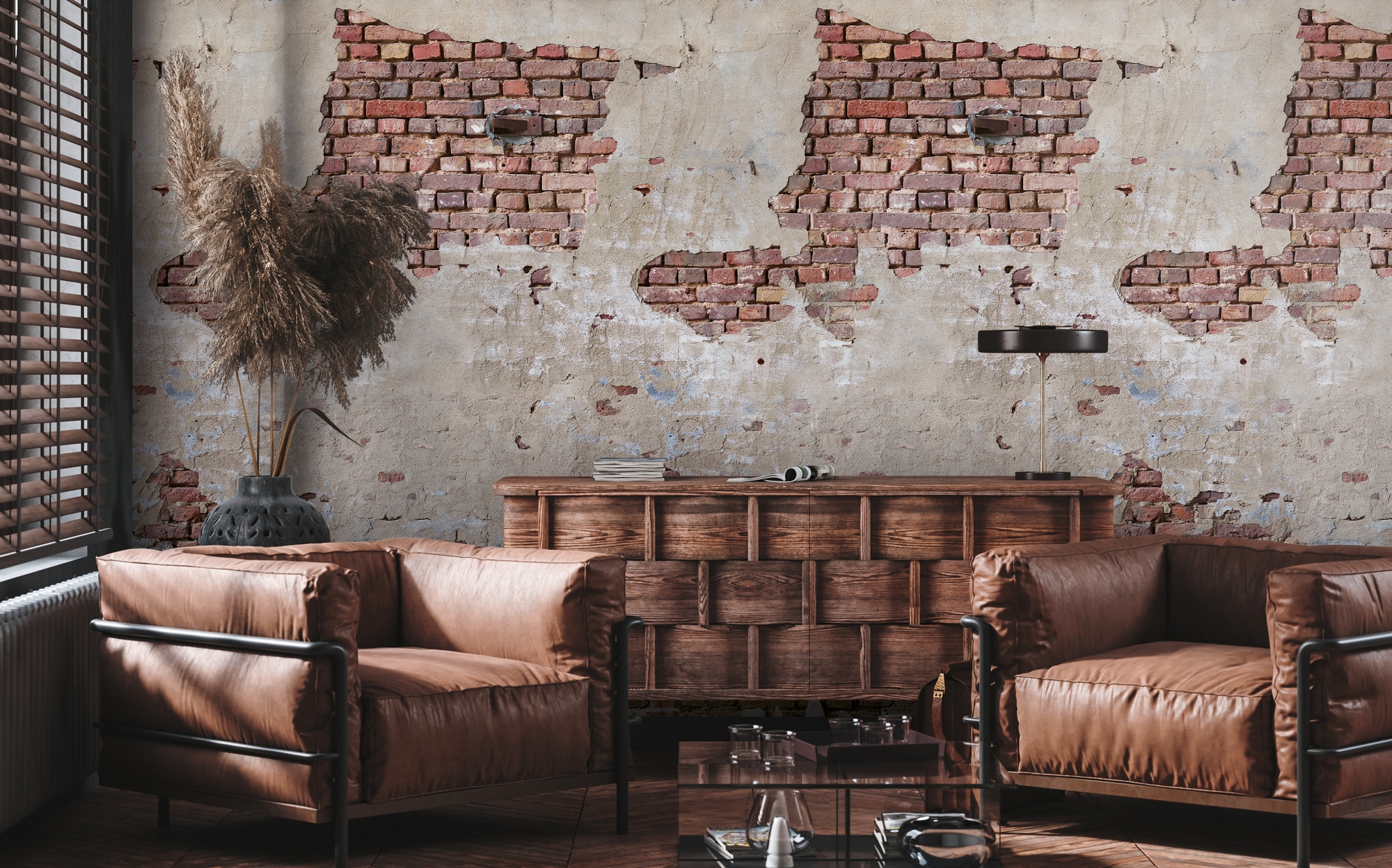 living walls Fototapete "Steinwand Fototapete" matt glatt Tapete Steinoptik Stein-Tapete Loft Industrial Used Look