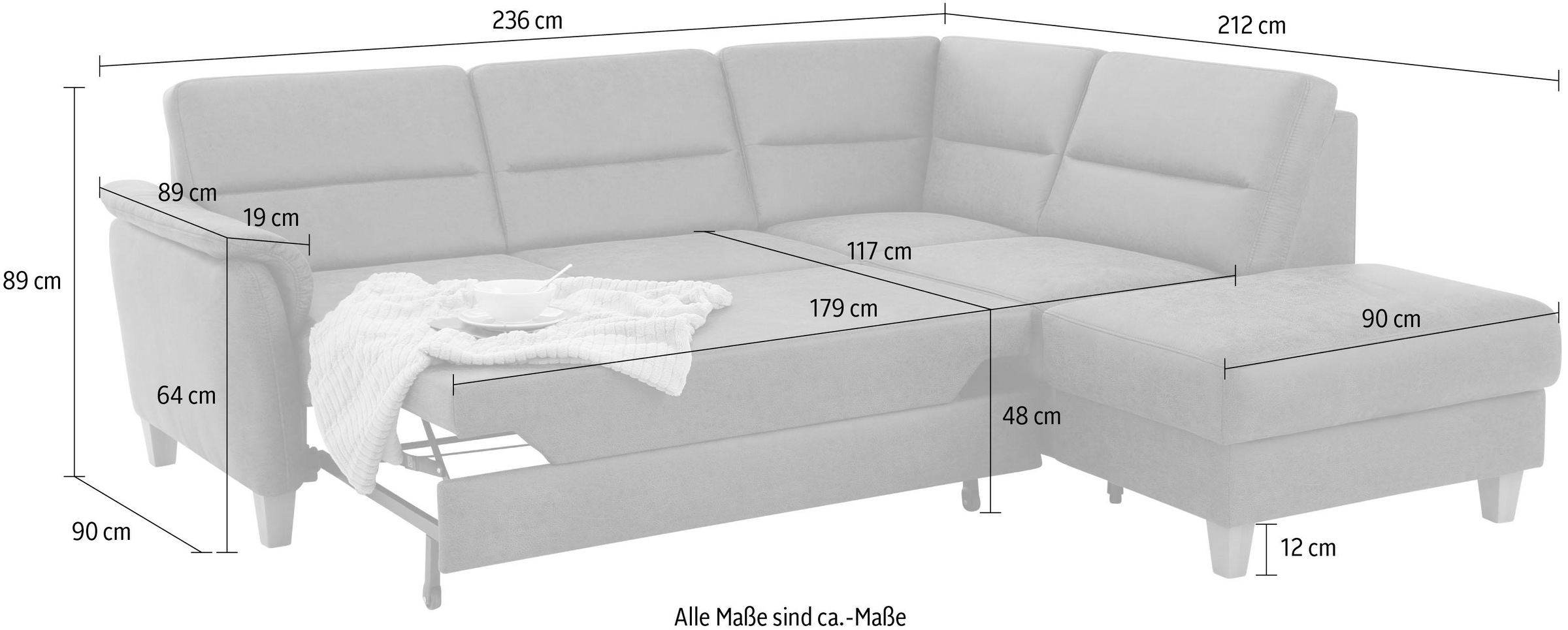 Home affaire Ecksofa »Palmera L-Form«, Federkern, wahlweise mit Bettfunktion und mit/ohne Stauraum