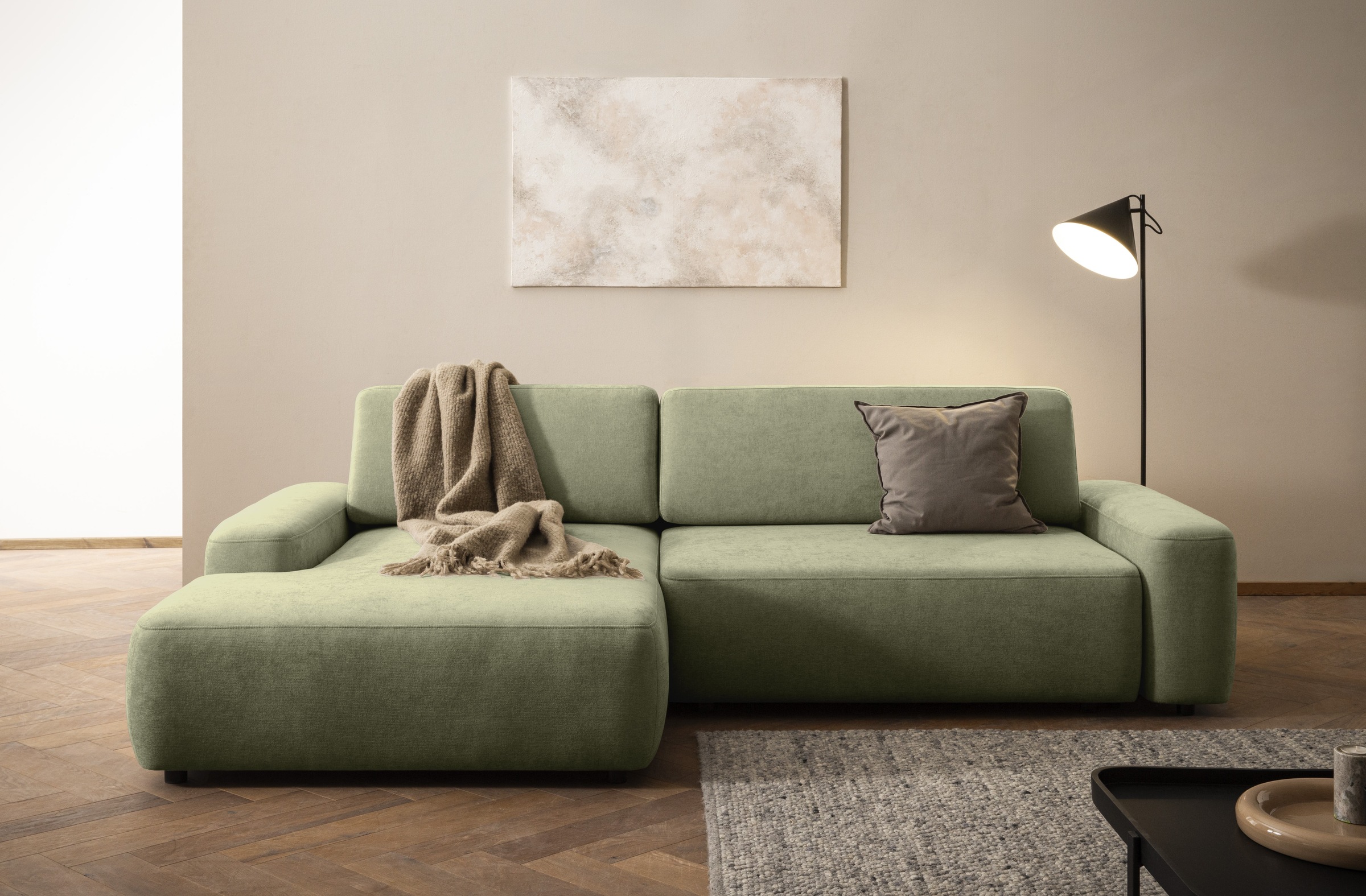 INOSIGN Ecksofa »TORGE (264cm), Schlafsofa in Cord, Samtvelours o Struktur fein, L-Form«, Schlaffunktion, Bettkasten, Liegefläche: 125/210 cm