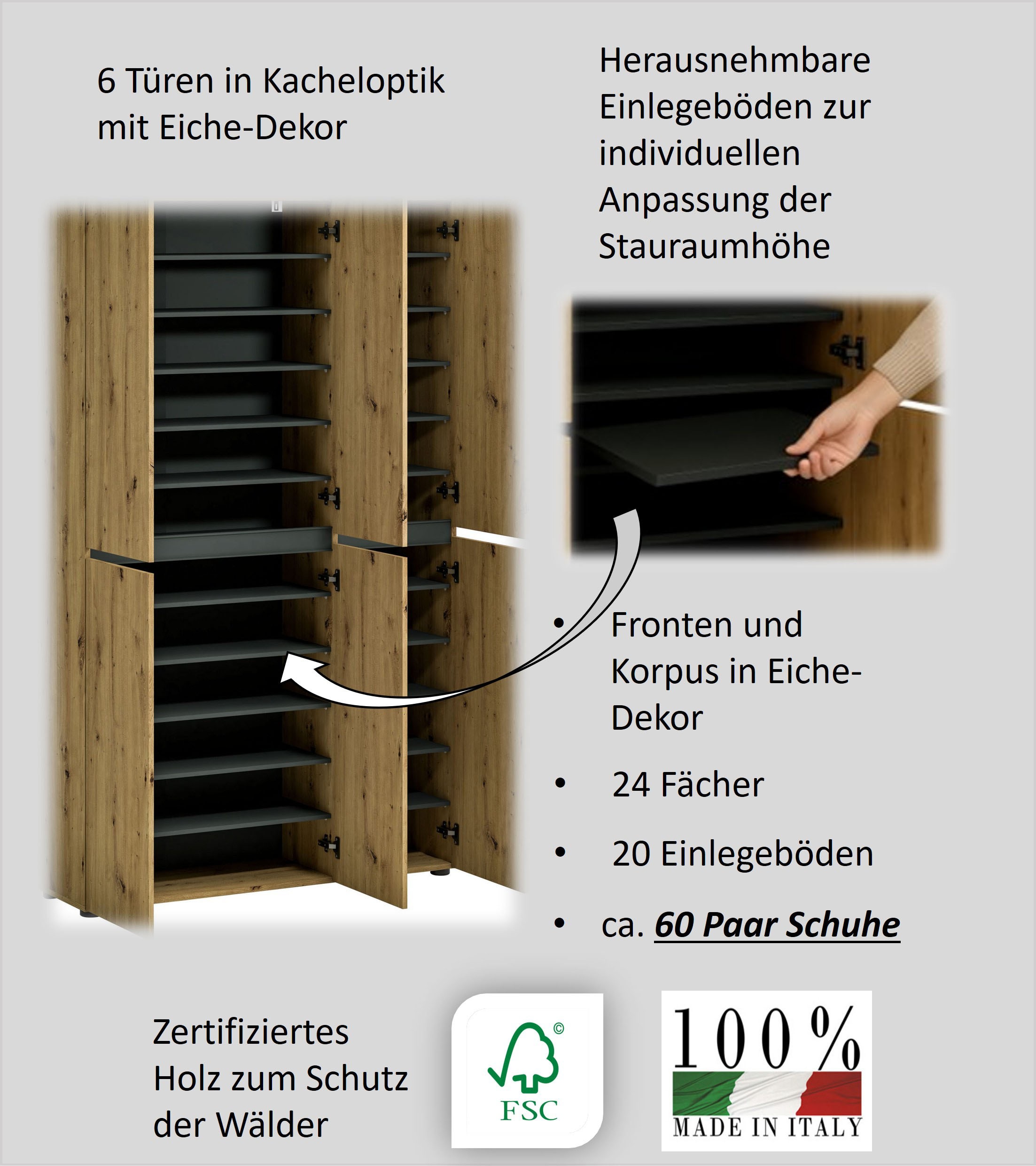 INOSIGN Schuhschrank »Mister«, Breite 120 cm, Höhe 200 cm, 6 Türen