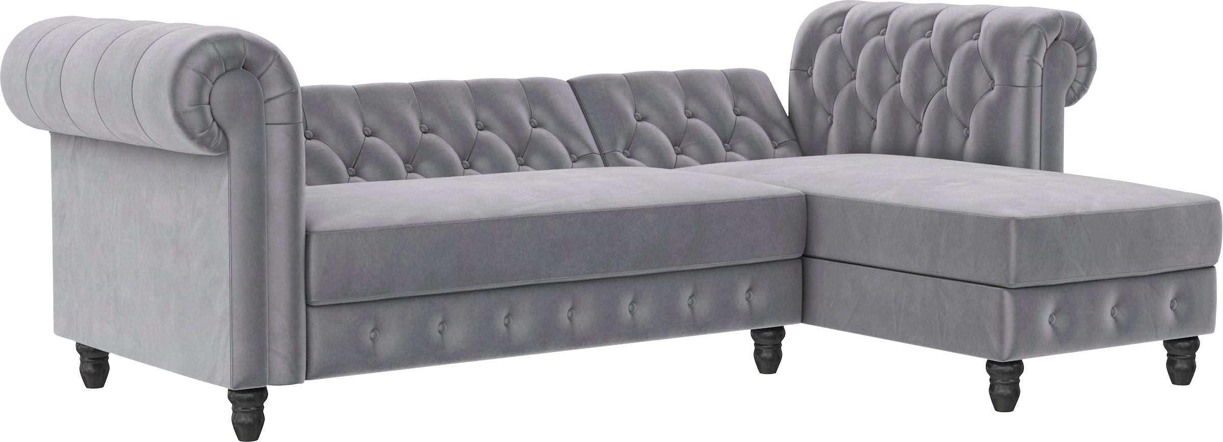 Dorel Home Ecksofa »Felix, L-Form, 241 cm (Liegefl.108x195 cm), Recamiere tauschbar,«, verstellb. Rückenlehne, Bett-Funktion, Velours, Kunstleder, Vintage