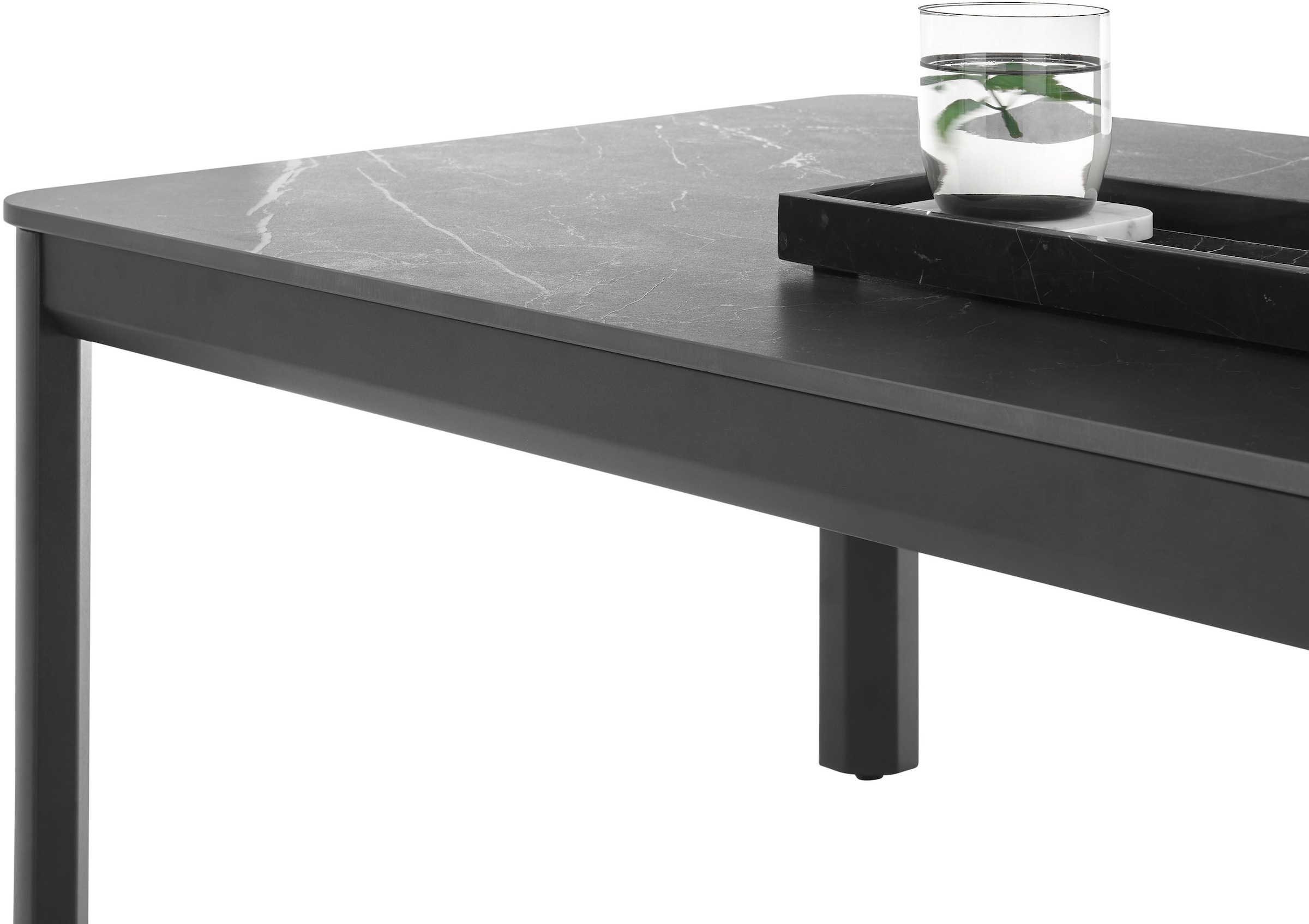 Stolkom Couchtisch »Lenni Wohnzimmertisch Keramik, Schwarz gemasert BxHxT 120x45x70 cm«, Keramikoberfläche schwarz gemasert, Metallgestell schwarz matt