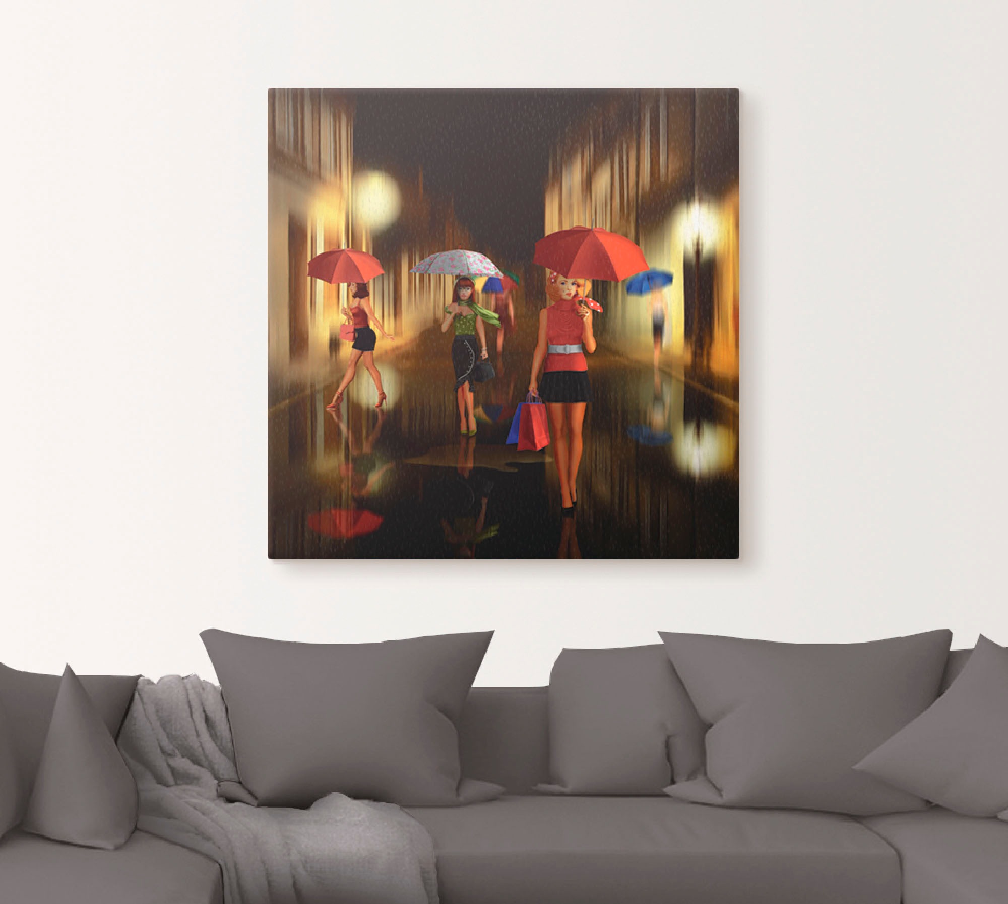 Artland Wandbild »Frauen beim Einkaufen im Regen«, Frau, (1 St.), als Alubild, Outdoorbild, Leinwandbild, Poster in verschied. Größen
