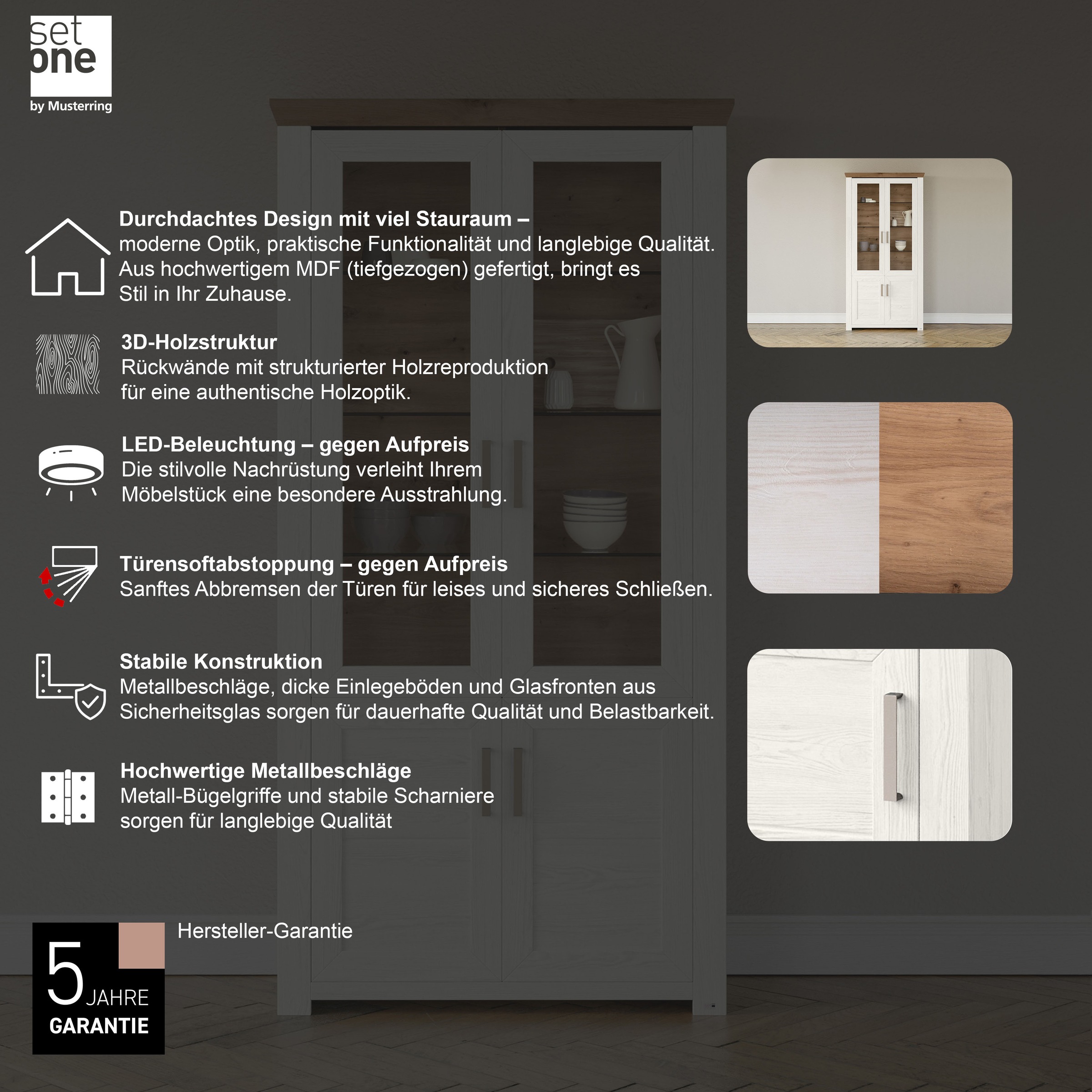 Thumbnail - set one by Musterring Standvitrine "York" Typ 17, mit zwei Glastüren, in 3 Farbvarianten, Höhe 207 cm