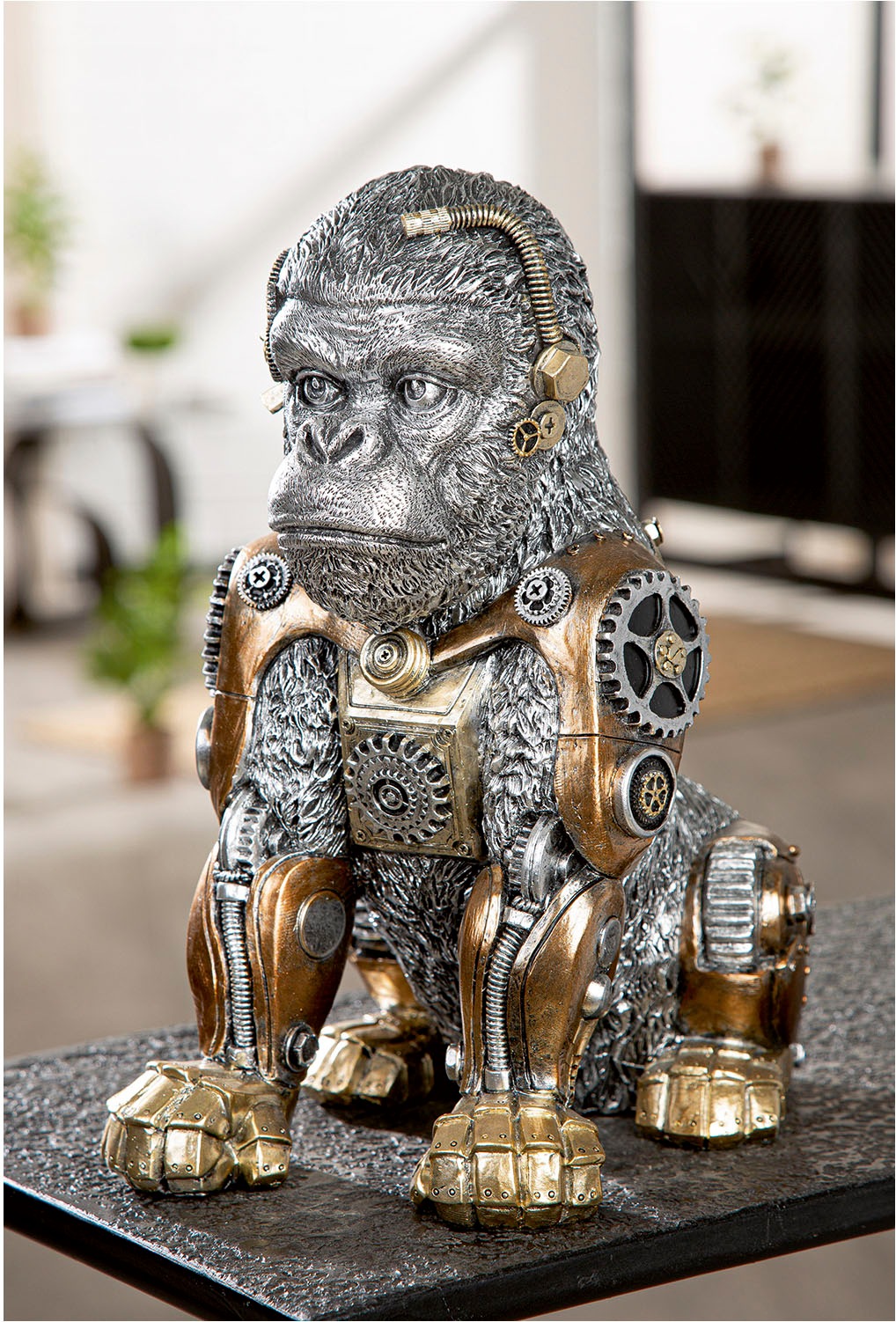 GILDE Dekoobjekt "Figur Gorilla Steampunk Gorilla silberfarben H. 31 cm" günstig online kaufen