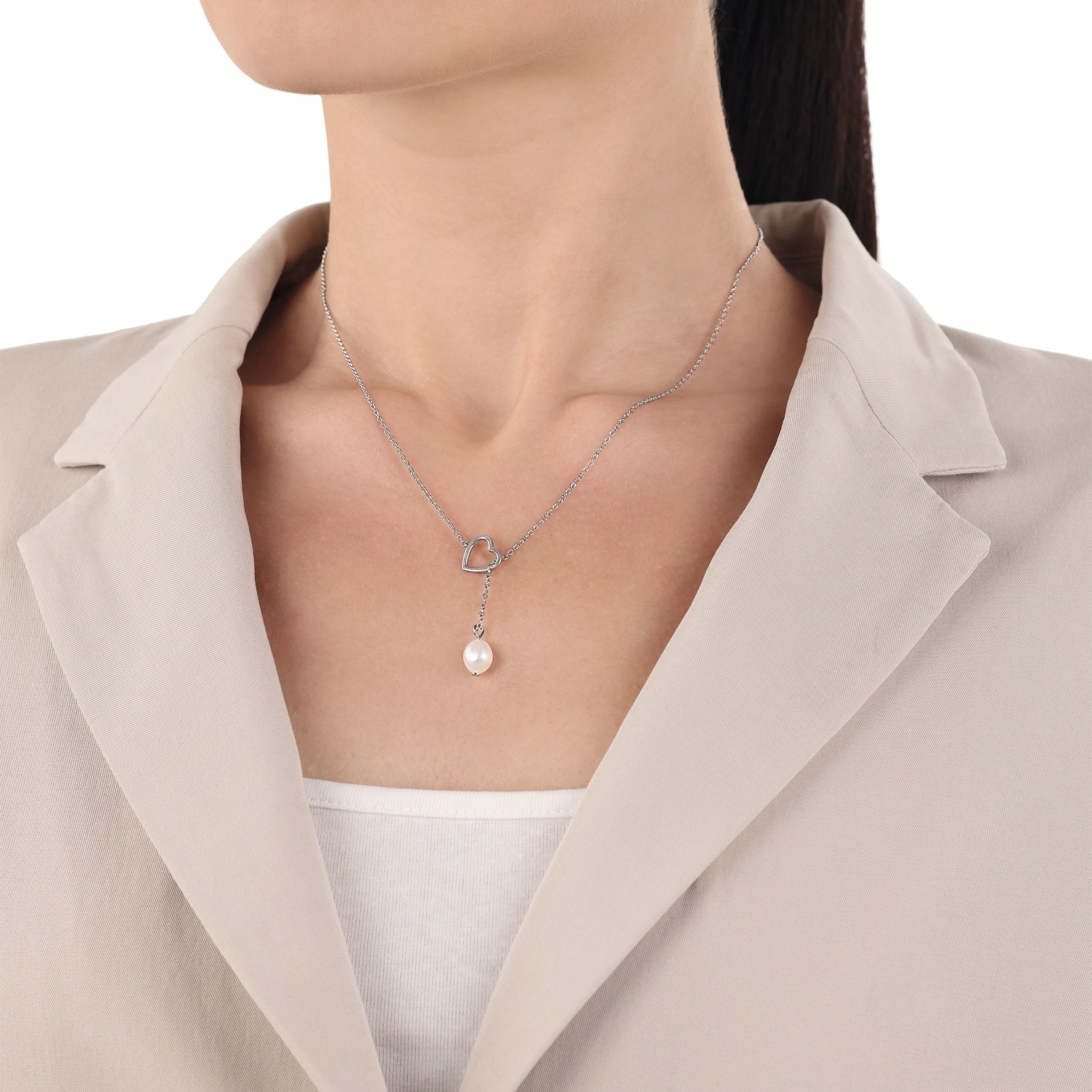 Amor Y-Necklace Heart Silver White 45cm 3