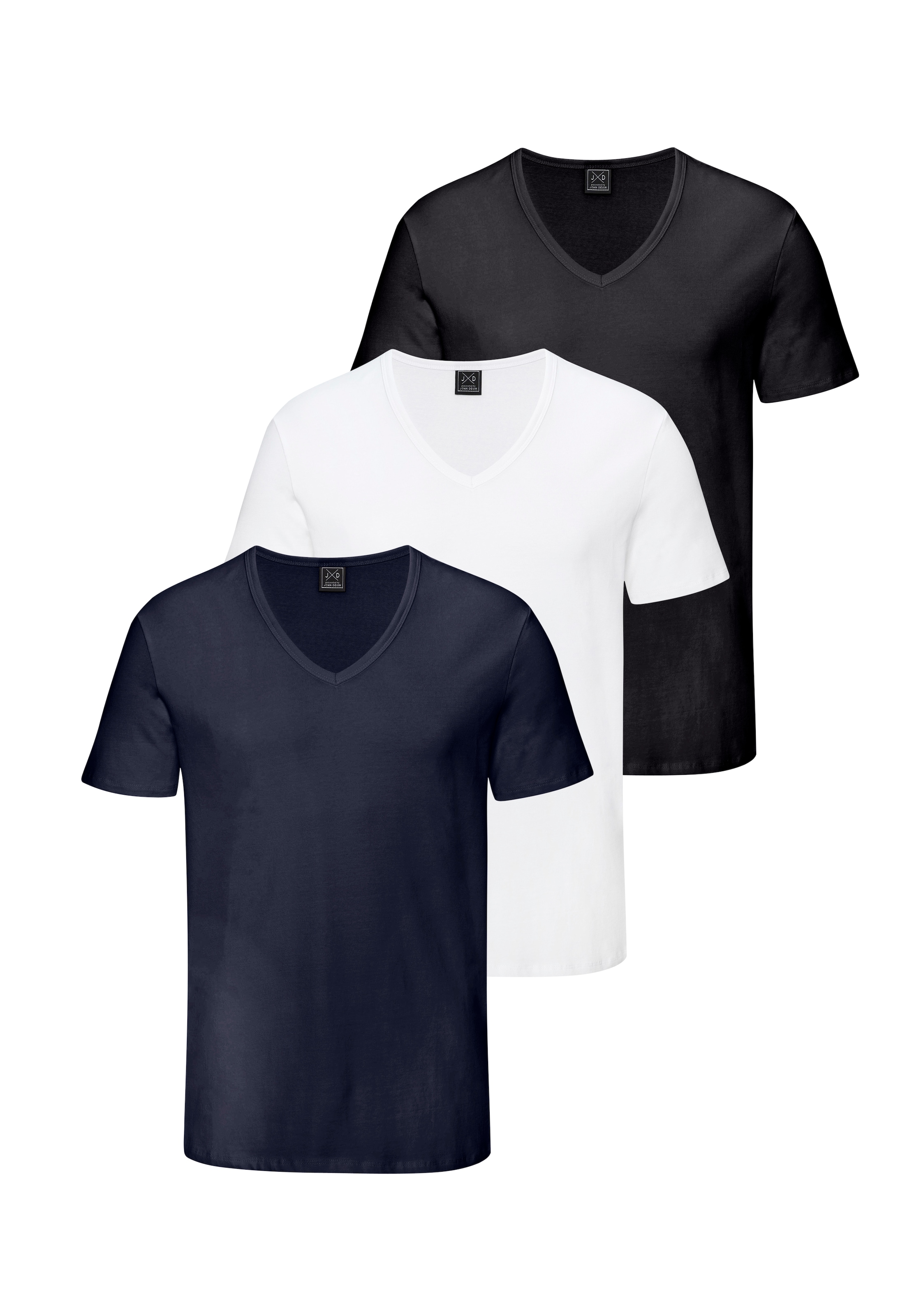 John Devin T-Shirt "mit tiefem V-Ausschnitt, V-neck Shirt" 3er-Pack, aus el günstig online kaufen