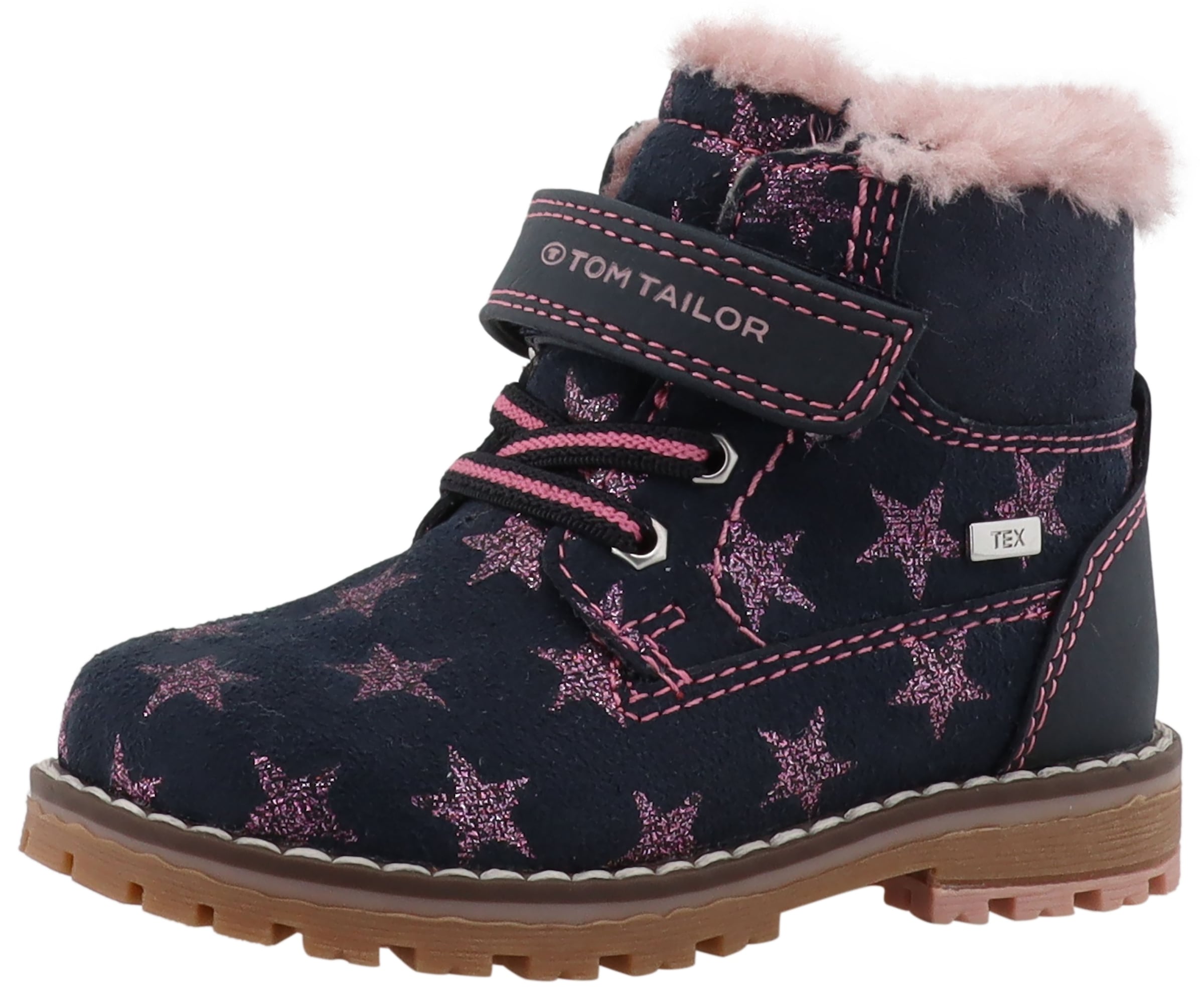 Winterboots TOM TAILOR, Mädchen, Gr. 21, blau (navy, rosa), Lederimitat, Glitzer, Schuhe Winterboots, mit Klettverschluss