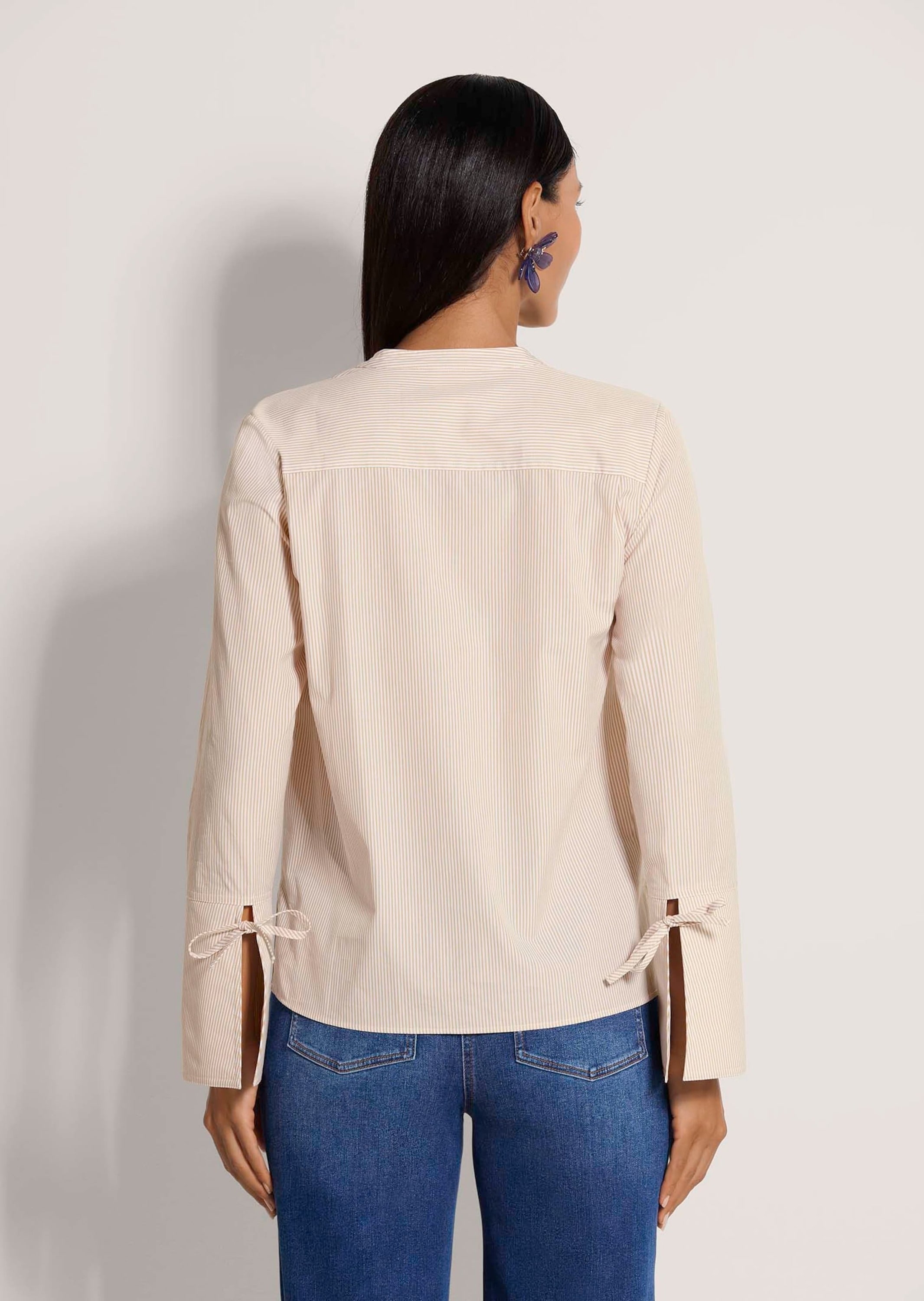 Madeleine Gestreifte Langarmbluse Beige/Weiß Gr. 48 6
