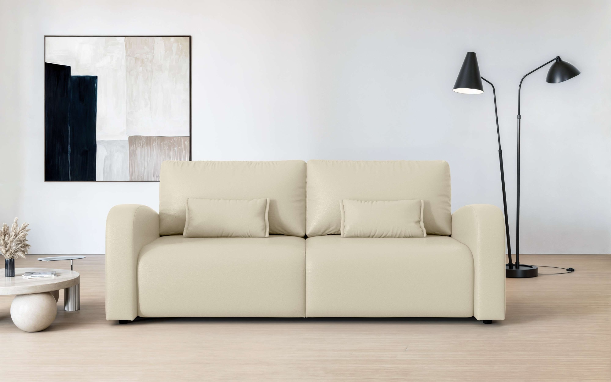 OTTO home 3-Sitzer "JIGGS wahlweise Schlafsofa mit Bettkasten, Maße B/H/T: 228/96/110 cm" Sofa mit Wellenunterfederung, enthält 2 Rückenkissen und 2 Zierkissen