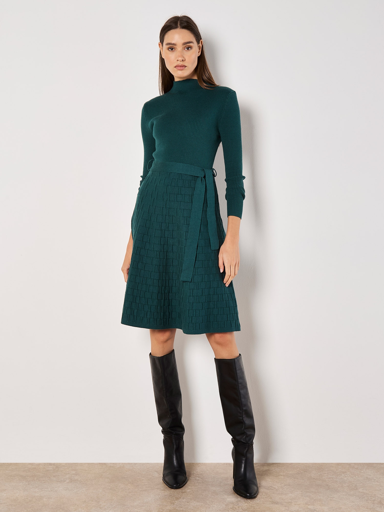 Apricot Strickkleid "Hochgeschlossenes Strickkleid" 2 tlg. in Rippoptik