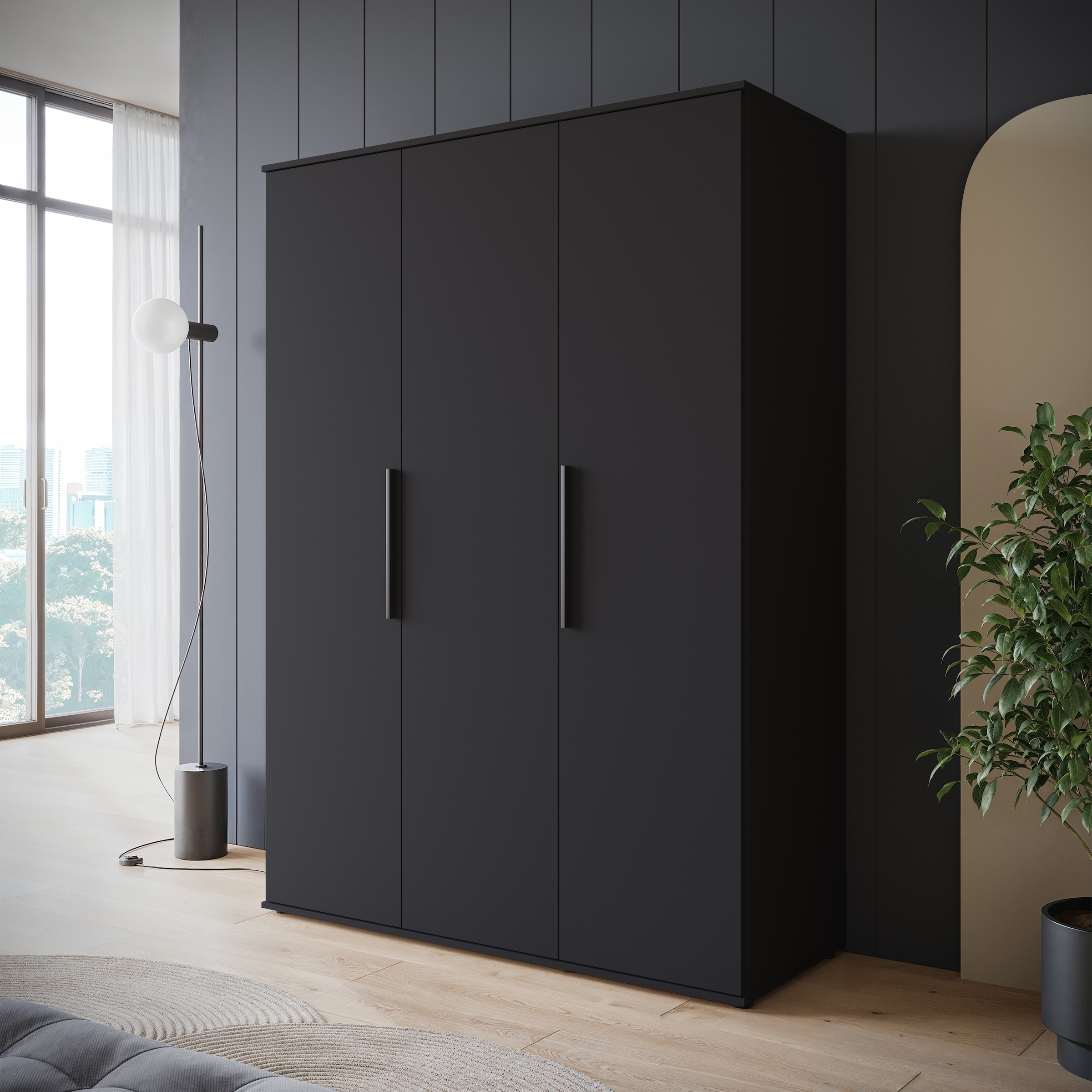 INOSIGN Kleiderschrank »LAGOS Wäscheschrank, Garderobe, schwarze Griffe, Made in Europe«, Moderner Drehtürenschrank, FSC-zertifiziert, Schlafzimmerschrank