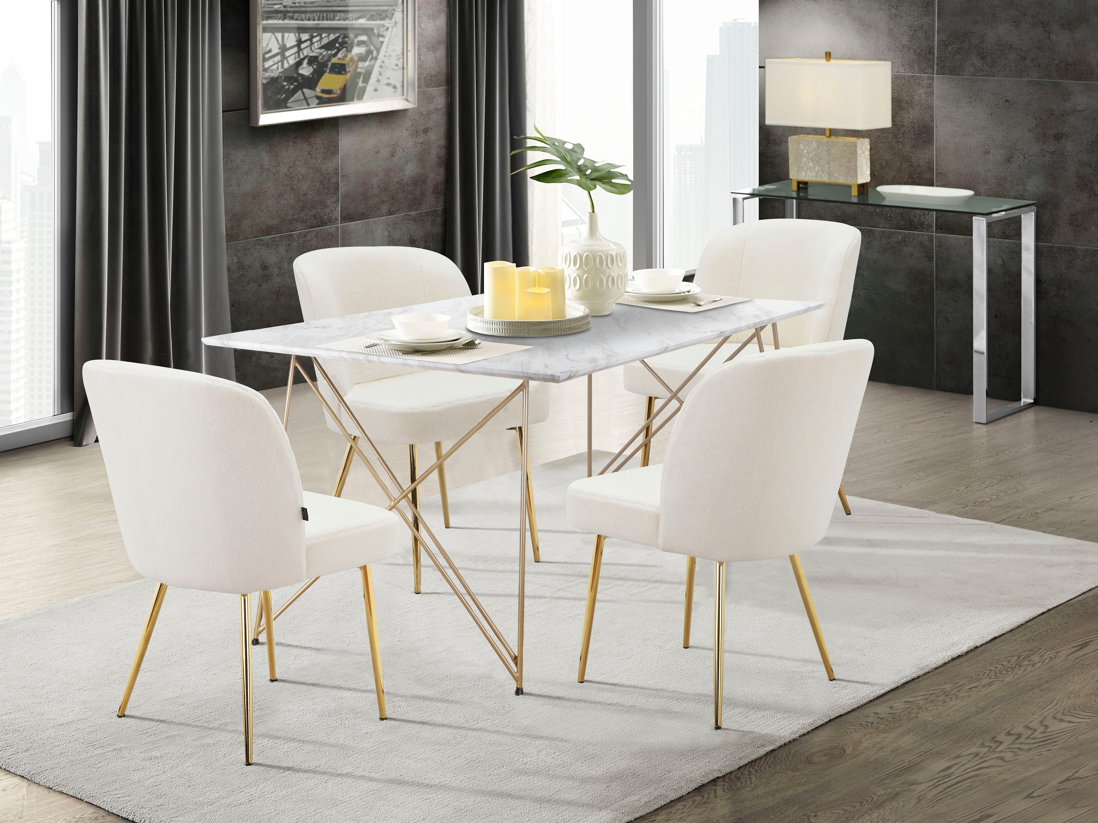OTTO home Esstisch "Louie" Tisch, Küchentisch, OTTOs Choice, 1 Stk. tlg. mit Tischplatte in Marmor Optik, Gestell aus Metall golden, Höhe 76 cm