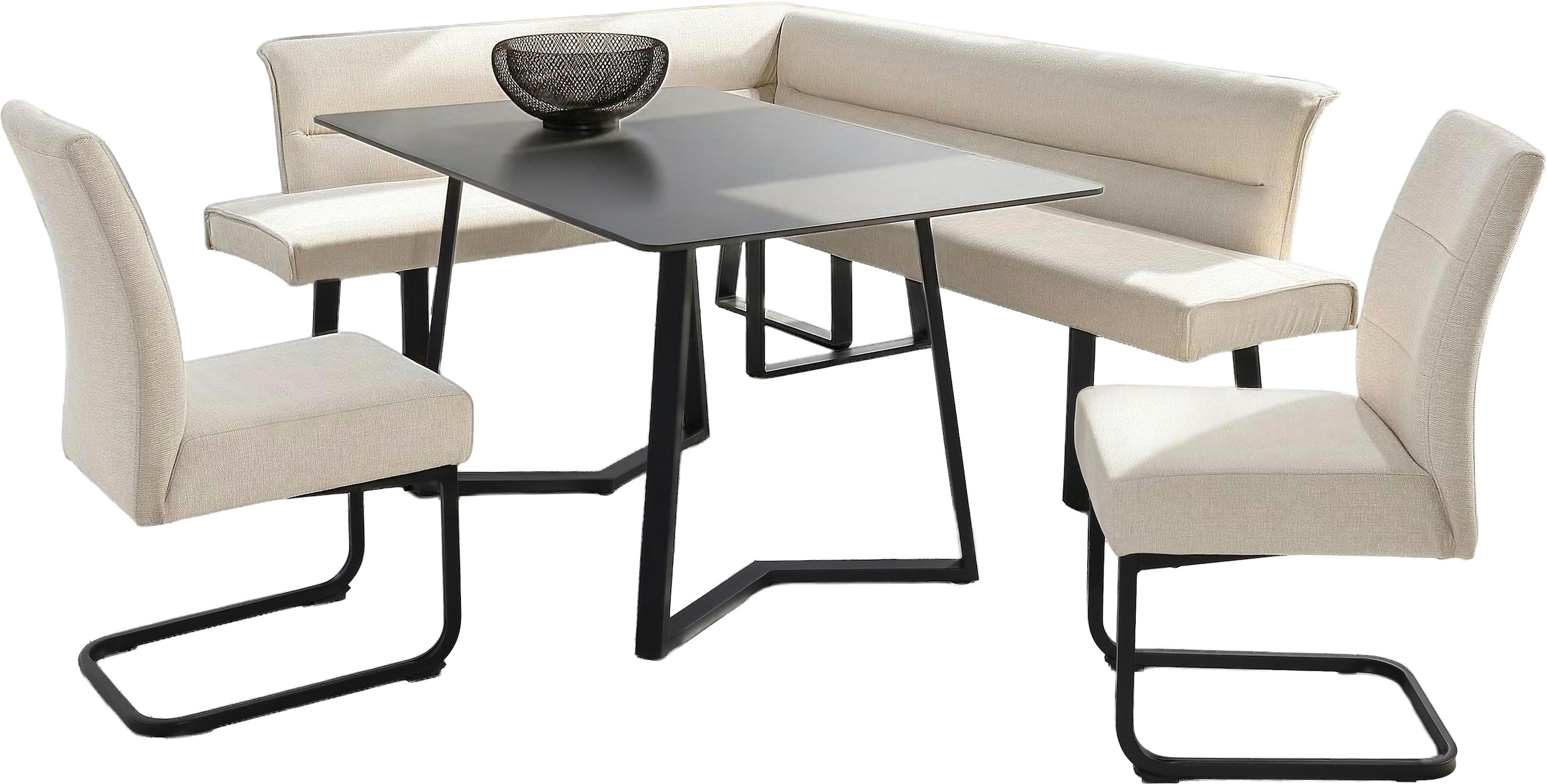 OTTO home Eckbankgruppe »(Set, 4-tlg. Tisch, Bank und 2 Stühle), Taschenfederkern« Tisch (140x90cm) schwarz, Bank und Stühle anthrazit oder beige