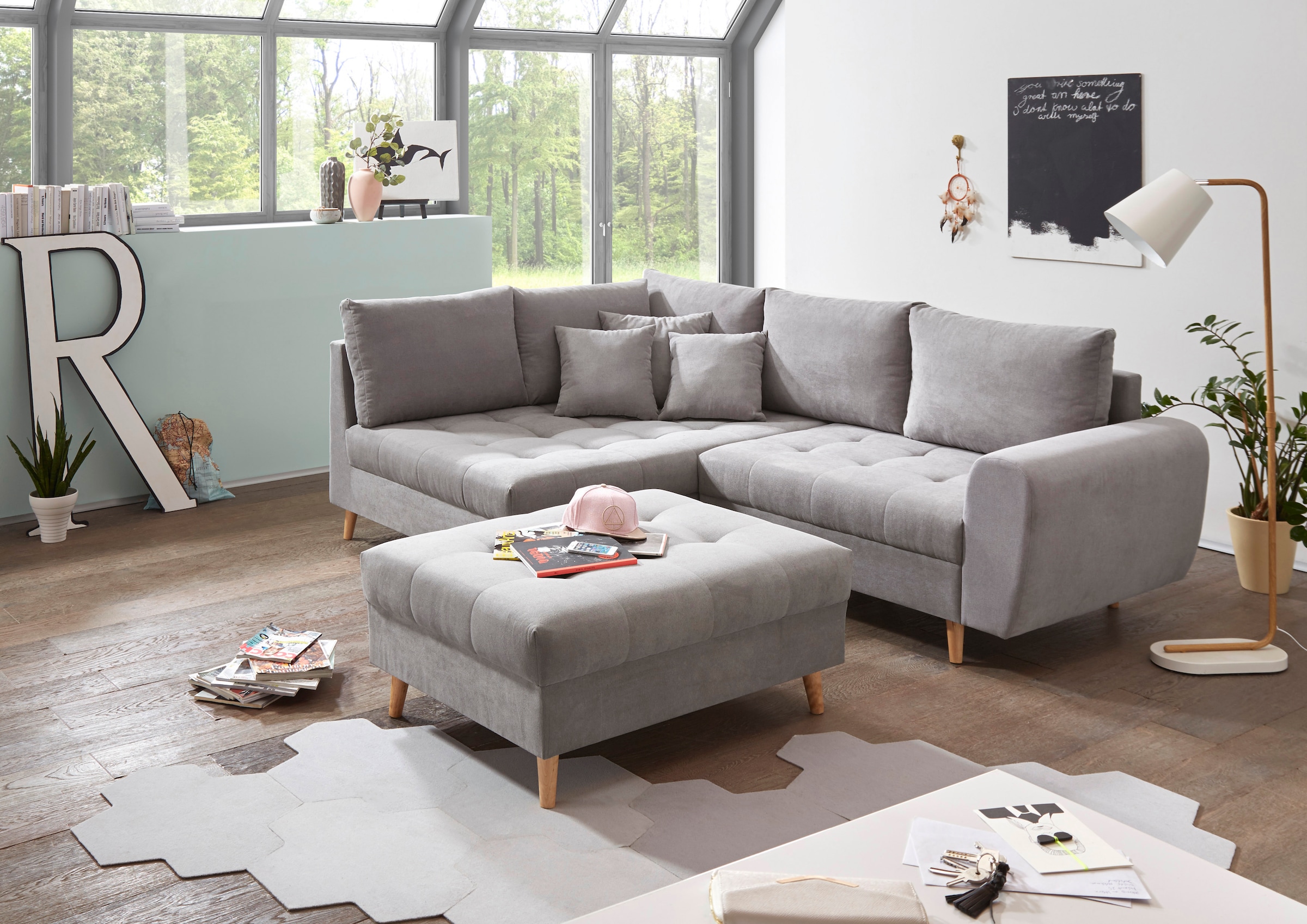 ED EXCITING DESIGN Ecksofa "Alice L-Form" mit Hocker & 3 Zierkissen günstig online kaufen