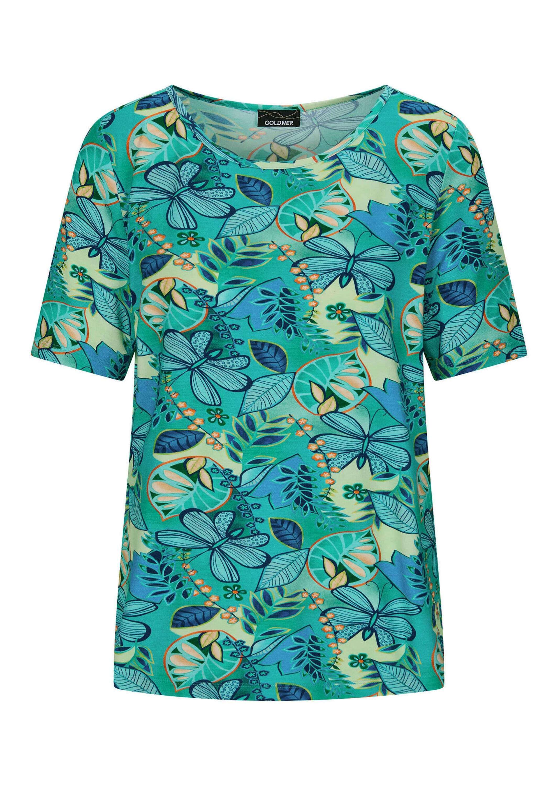 GOLDNER "Kurzgröße Cityshirt mit floralem Print" stretchbequemer Viskosejersey