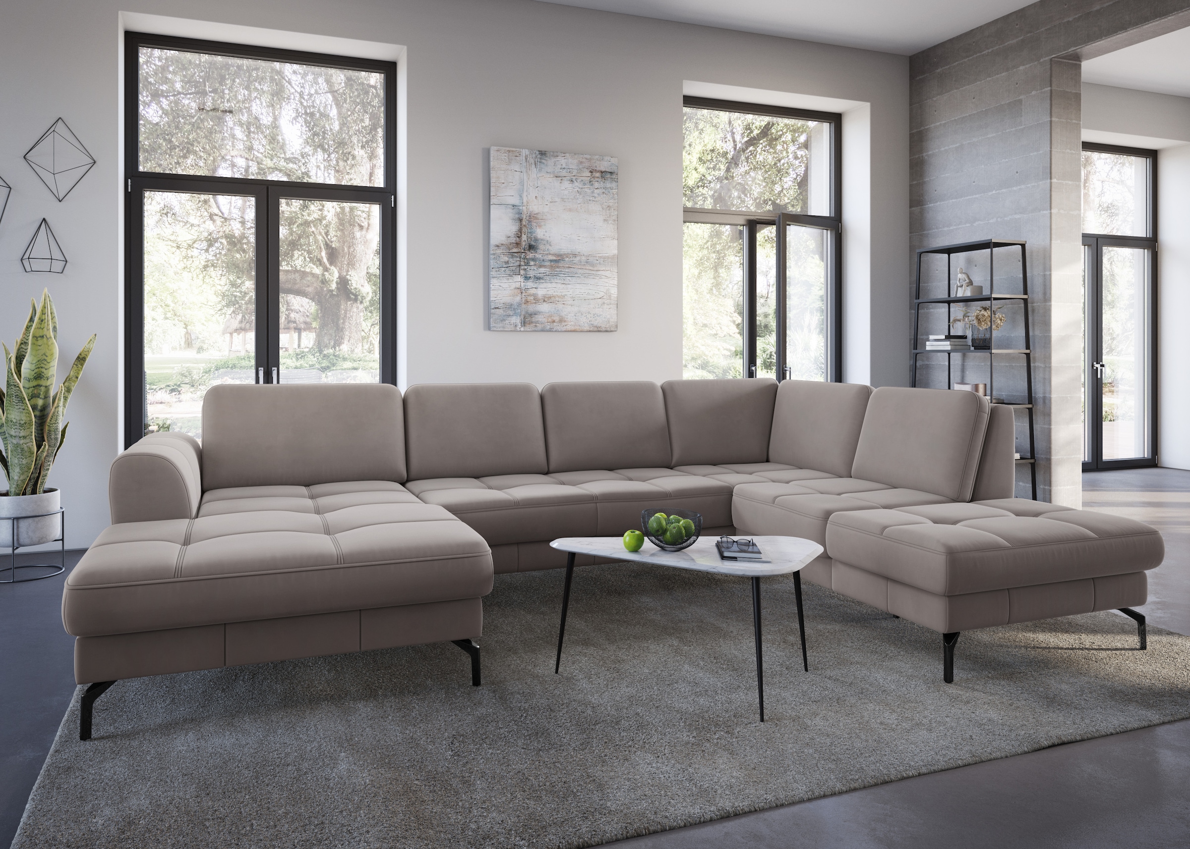 sit&more Wohnlandschaft »Bendigo U-Form«, inklusive Sitztiefenverstellung, Bodenfreiheit 15 cm, in 2 Fußfarben