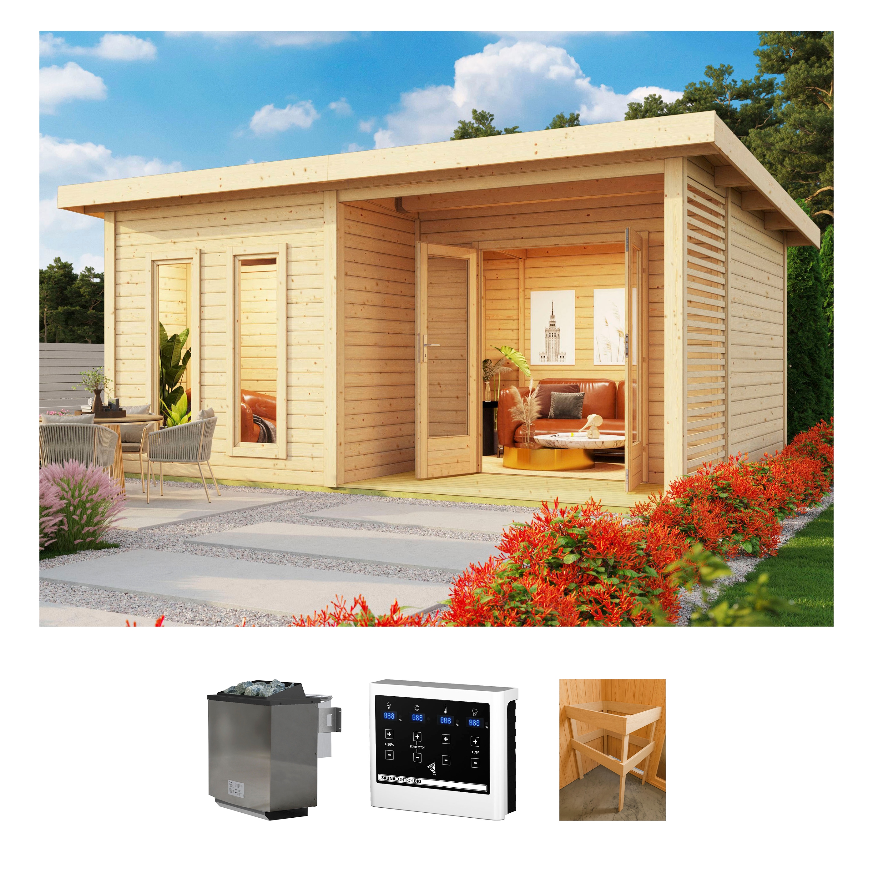 KONIFERA Saunahaus "Maiko 5 SET B" Ofen 9 kW Bio externe Strg easy
