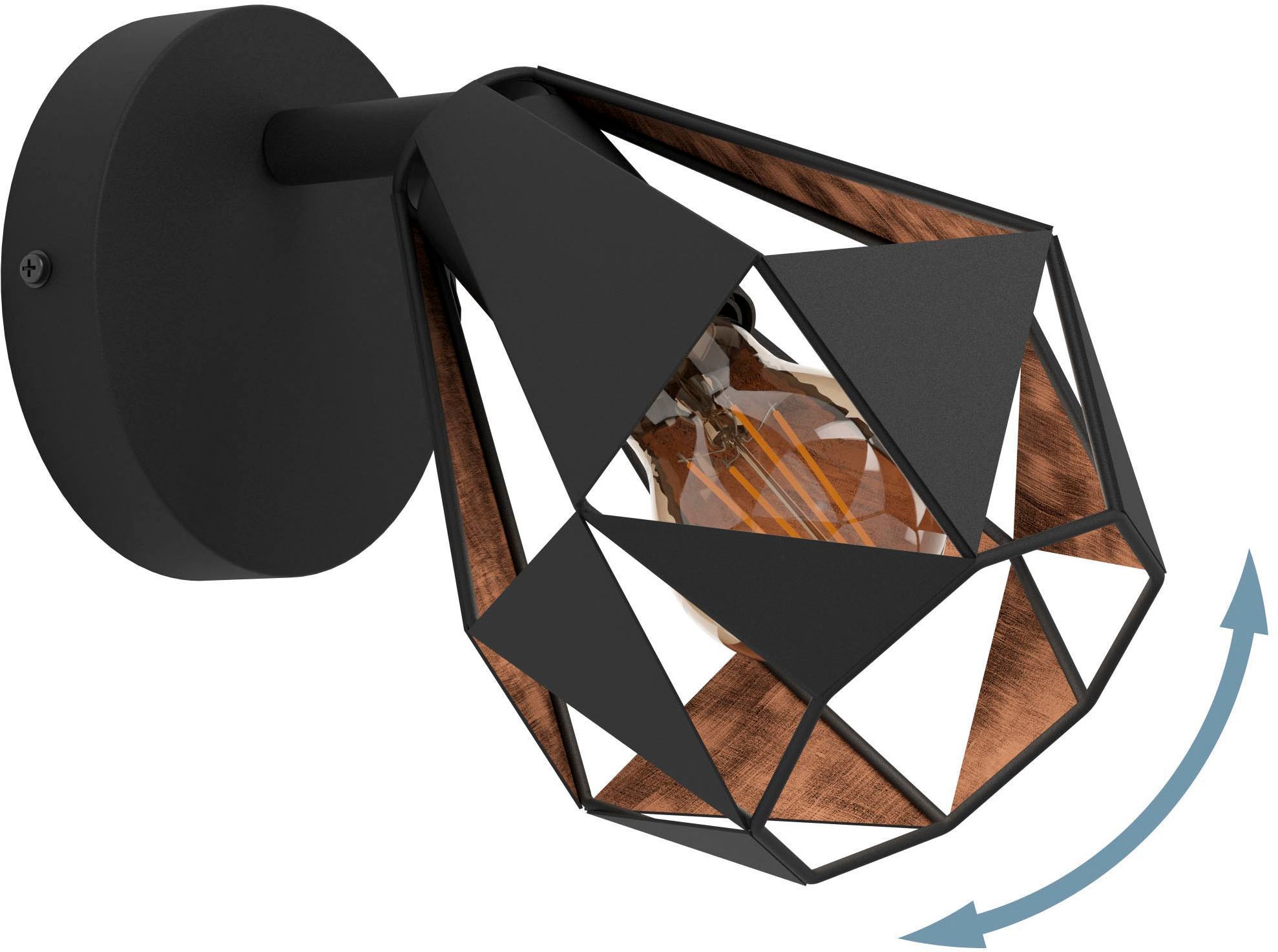 EGLO Deckenleuchte »Carlton 7 Wandleuchte, Vintage, Retro, schwarz und Kupfer, E27, Lampe« E27 1 Stk. Wandleuchte innen, Wandleuchter mit schwenkbarem Spot, Flurlampe, E27