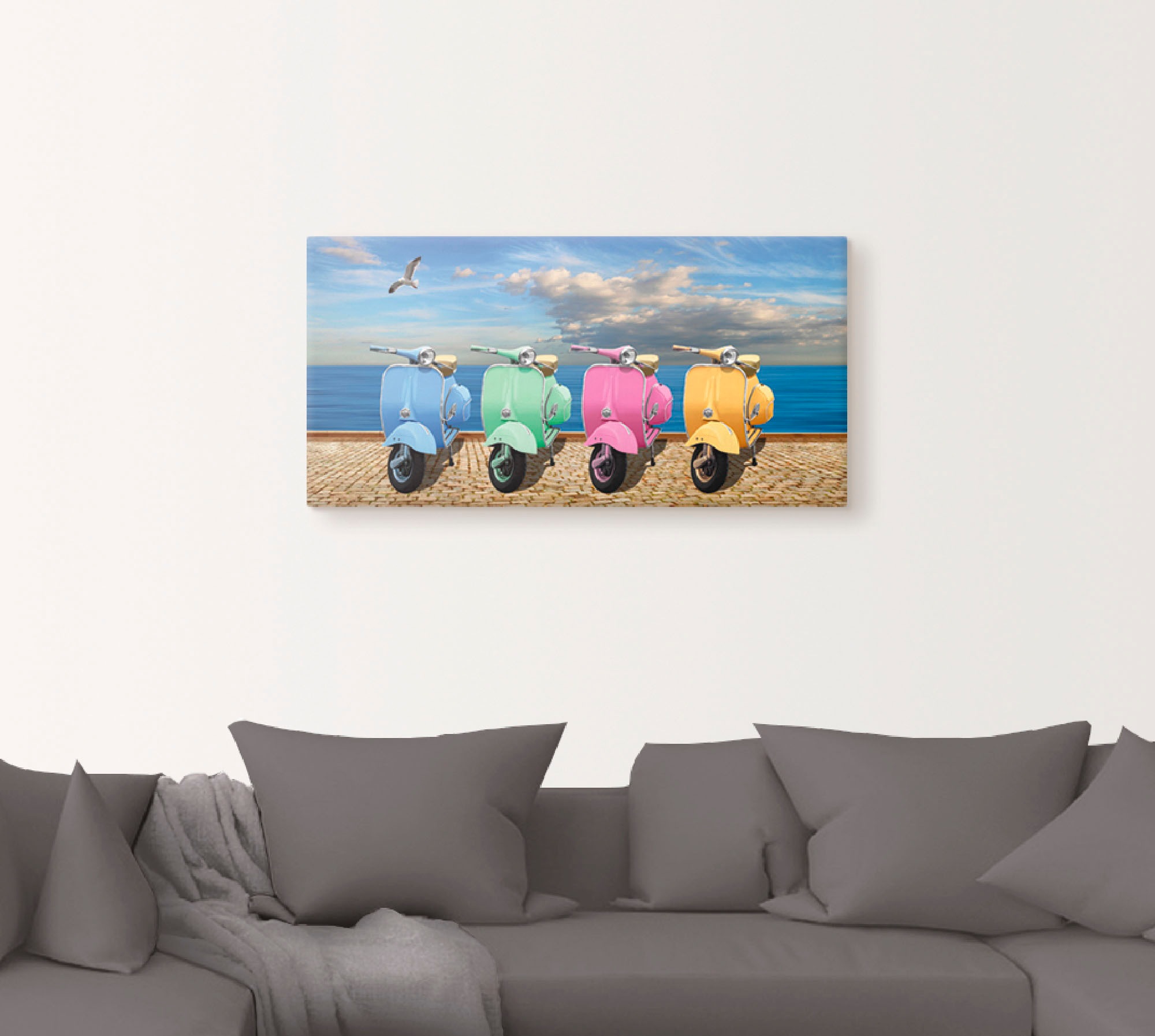 Thumbnail - Artland Leinwandbild "Vespa-Roller in bunten Farben" Motorräder & Roller 1 Stk. tlg. auf Holzrahmen gespannt