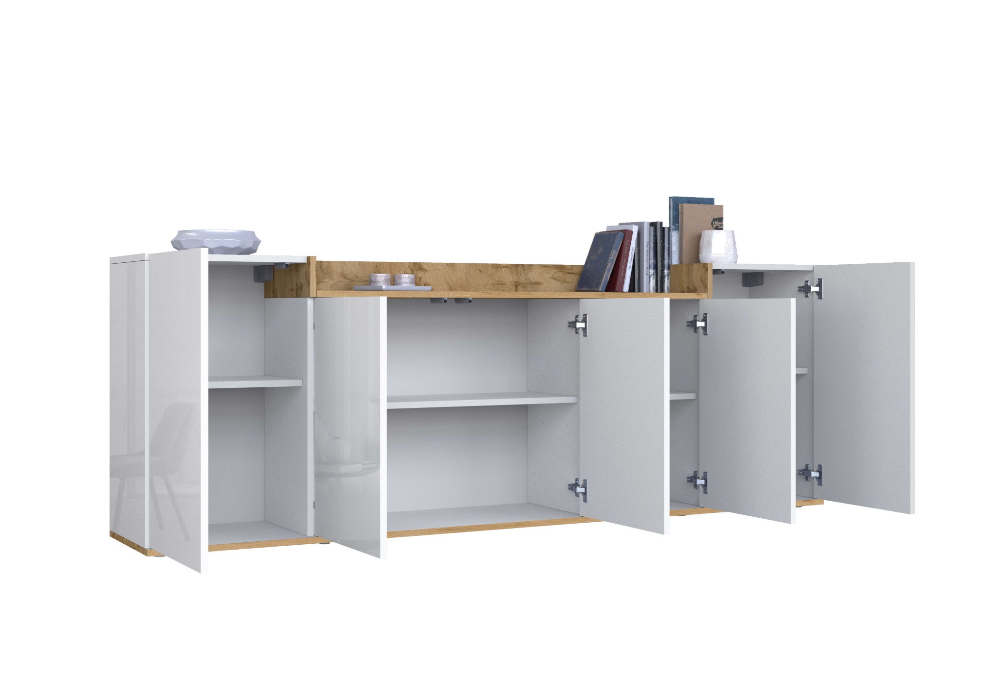 OTTO home Sideboard »BOLSENA, Kommode, Schrank,Lowboard mit 8 Fächer und offenes Ablagefach« 1 Stk. tlg. Breite 200 cm,stehend/hängend,Fronten Hochglanz lackiert,Made in Italy