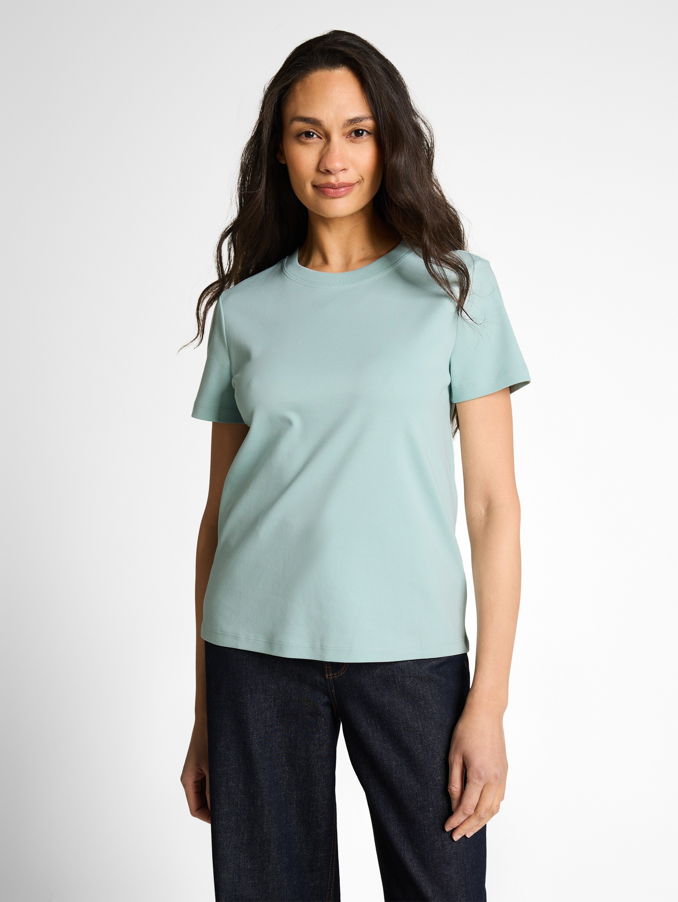 T-Shirt TOM TAILOR, Damen, Gr. XL, blau haze, Single Jersey, Obermaterial: 100% Baumwolle, unifarben, regular fit normal, Rundhals, gerader Abschluss, Shirts T-Shirt 4