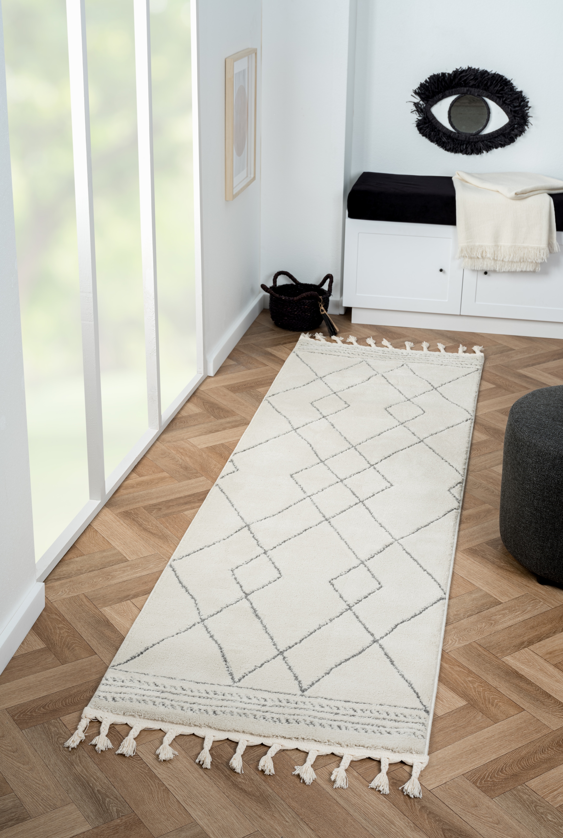 Myflair Möbel & Accessoires Hochflor-Läufer »Moroccan Design«, rechteckig, 24 mm Höhe, modern, marokkanisches Design, Rauten Muster, weich, mit Fransen