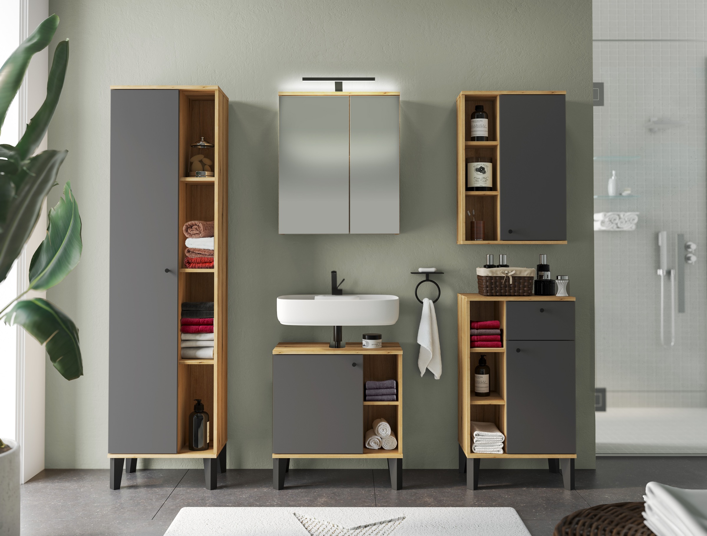 Home affaire Badmöbel-Set "OSLO, Bad im skandinavischen Design, 5-teiliges günstig online kaufen