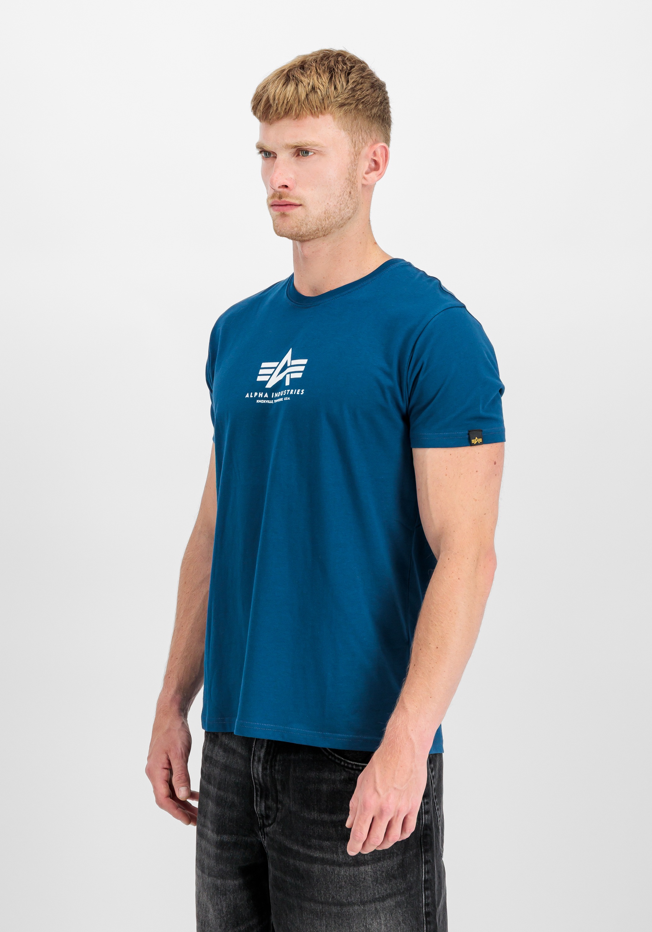 T-Shirt ALPHA INDUSTRIES "Basic T-Shirt ML", Herren, Gr. M, blau (naval blau), Obermaterial: 100% Baumwolle, Shirts T-Shirt
