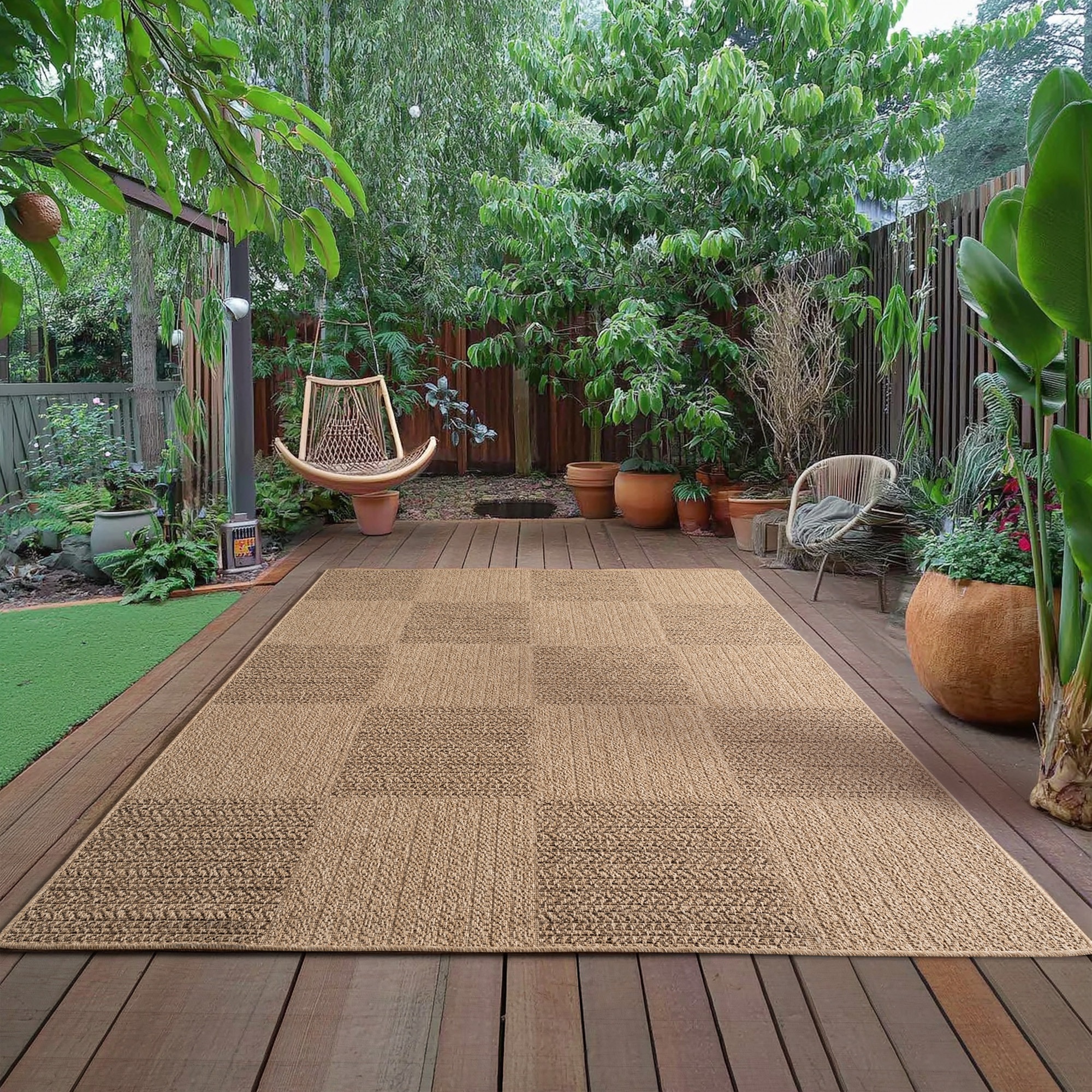 Outdoorteppich AYYILDIZ TEPPICHE "TIMBER 1405", beige, B:200cm H:5mm L:290cm, Polypropylen, Teppiche, Outdoorteppich, Läufer, In und Outdoor, Jute Sisal Optik, Wohnzimmer, Aussenbereich