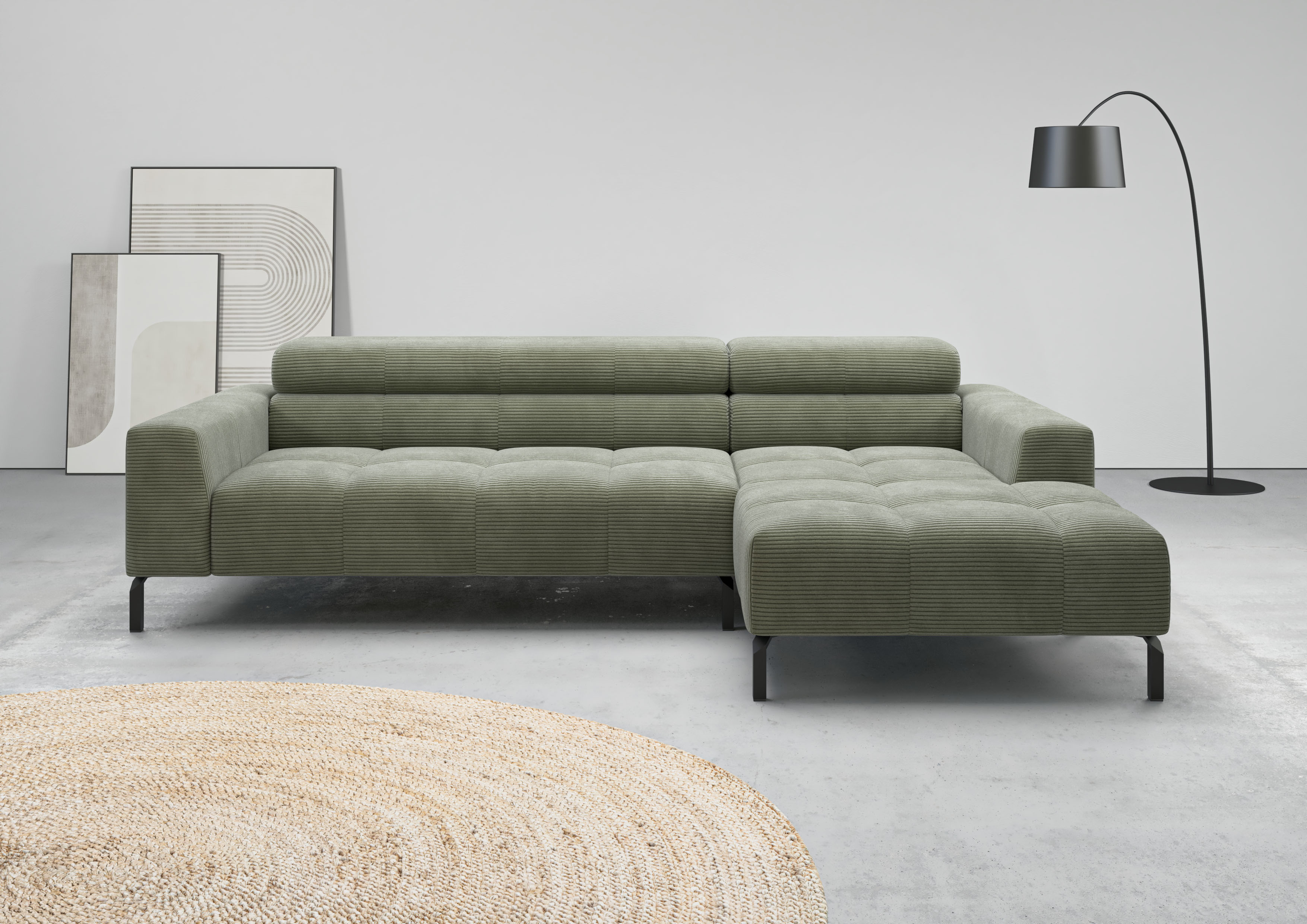 Home affaire Ecksofa "Claya, 258 cm breit, L-Form, Kopfteilverstellung" Moderne Steppung, weicher Polsteraufbau & saugroboterfreundliche Höhe
