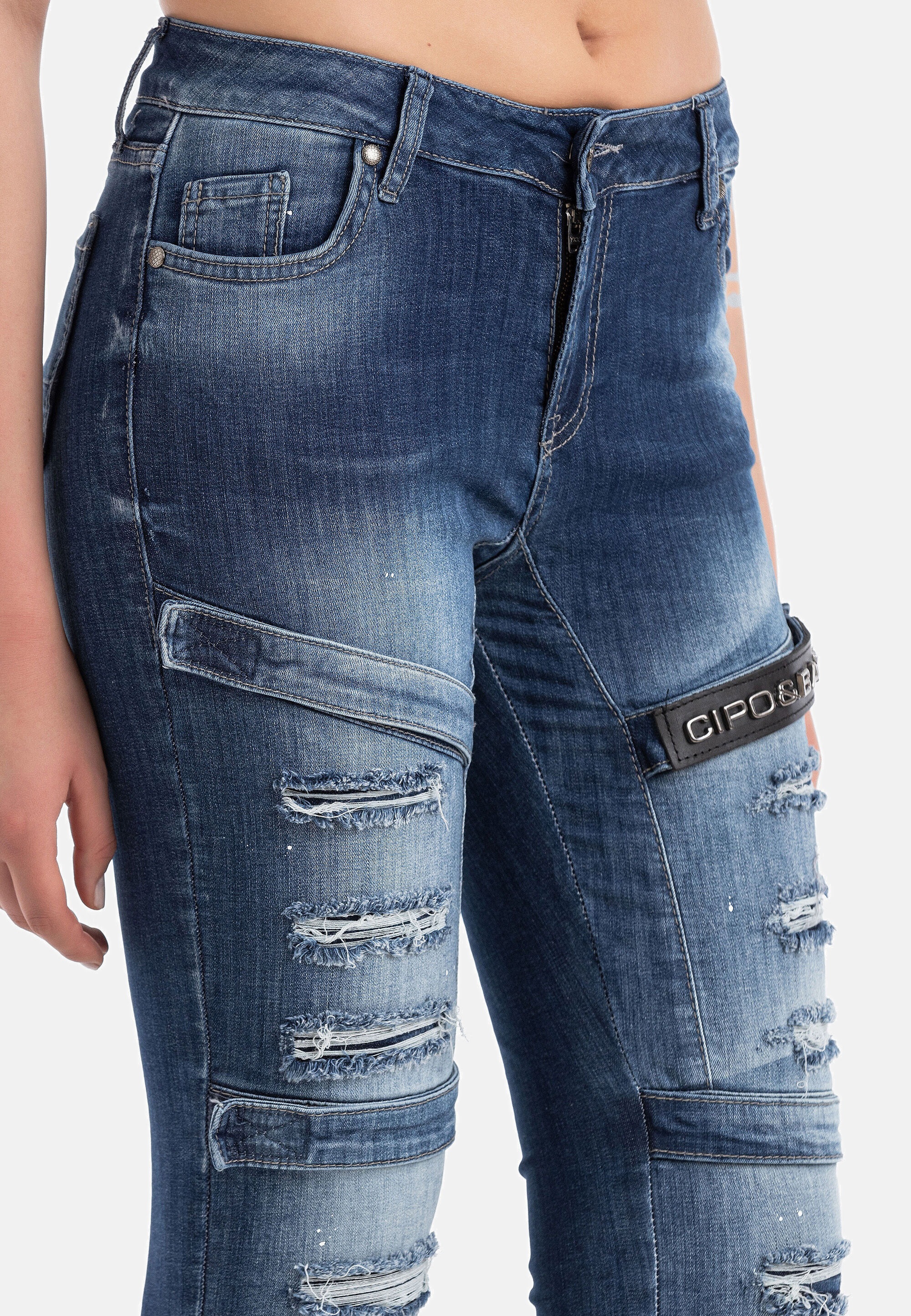 Cipo & Baxx Slim-fit-Jeans »DENIM« im coolen Biker-Look in Skinny Fit, WD383