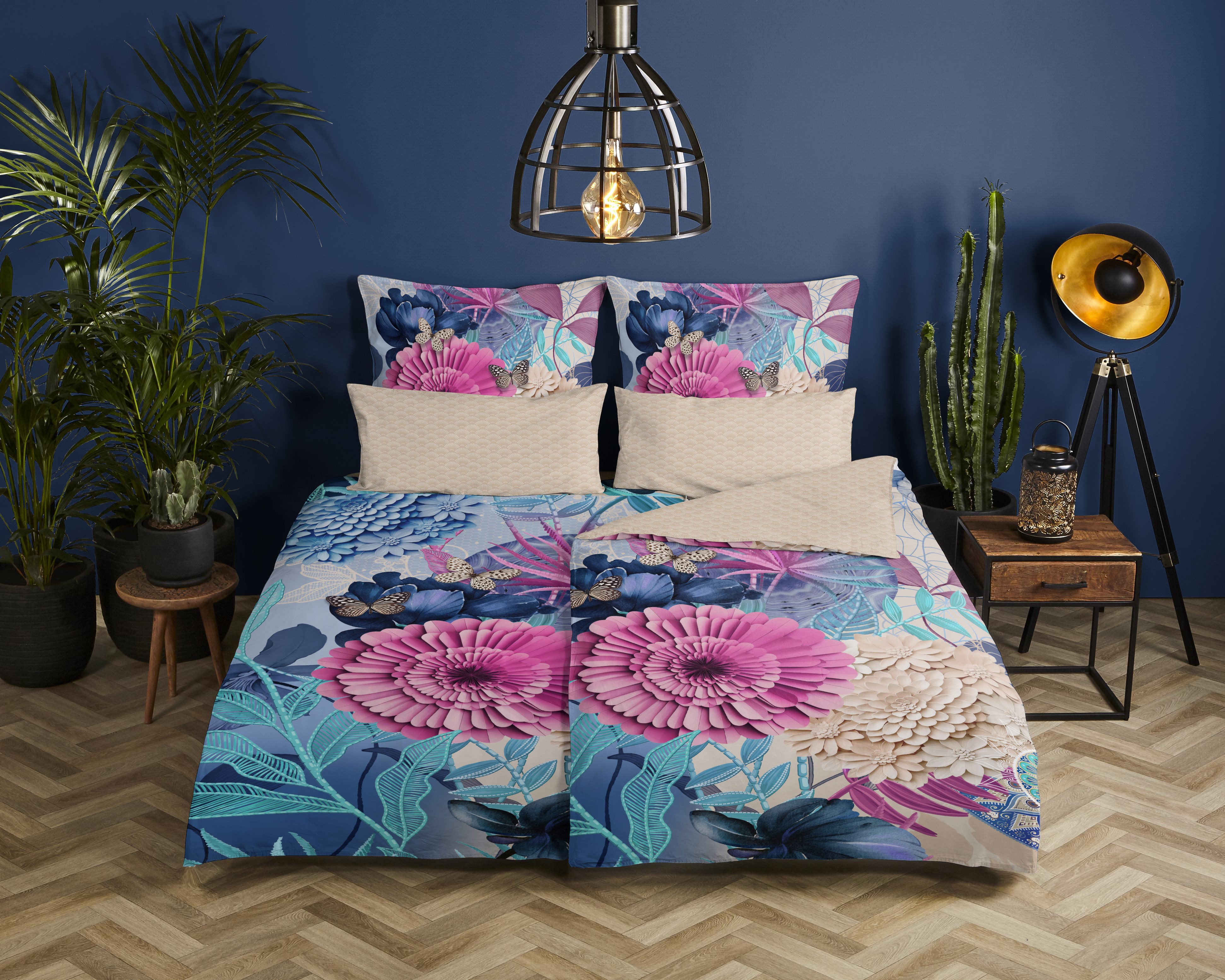 hip Wendebettwäsche "Nishell" 2 Satin, Reißverschluss, Wendeoptik, Mandala, Blume, Sand