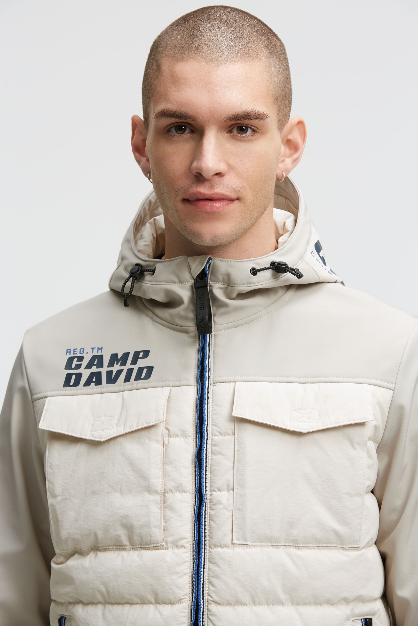 Winterjacke CAMP DAVID, Herren, Gr. XL, sand, Softshell, Material Oberstoff Vorderteil: 55% Baumwolle, 45% Polyamid, Material Ärmel, Kapuze, Passe, Schulter + Rückenteil: 97% Polyester, 3% Elasthan, Füllung: 100% Polyester, bedruckt, bestickt, regular fit 3