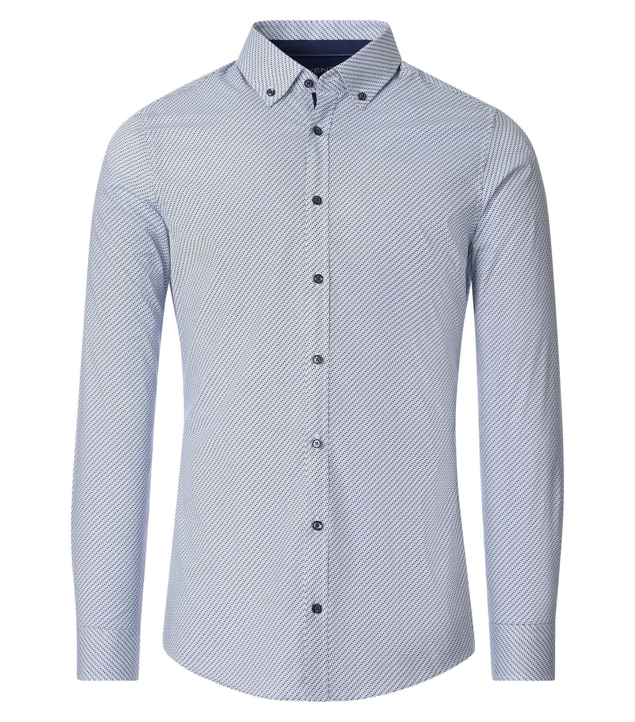 Businesshemd VENTI "VENTI Businesshemd Print", Herren, Gr. 38, Normalgrößen, blau, 97% Baumwolle, 3% Elasthan, bedruckt, schmal, Hemden
