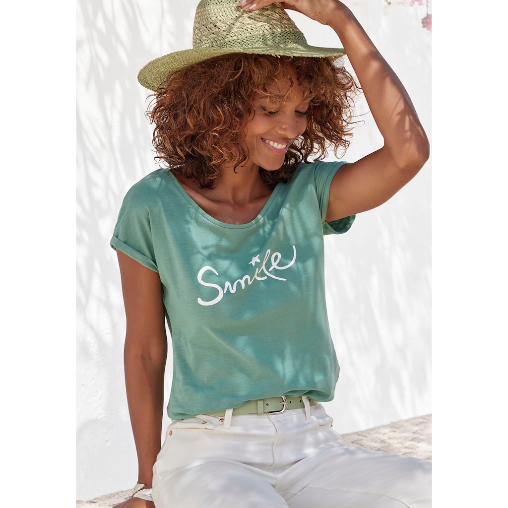 Beachtime T-Shirt, mit modischem Frontdruck "Smile"