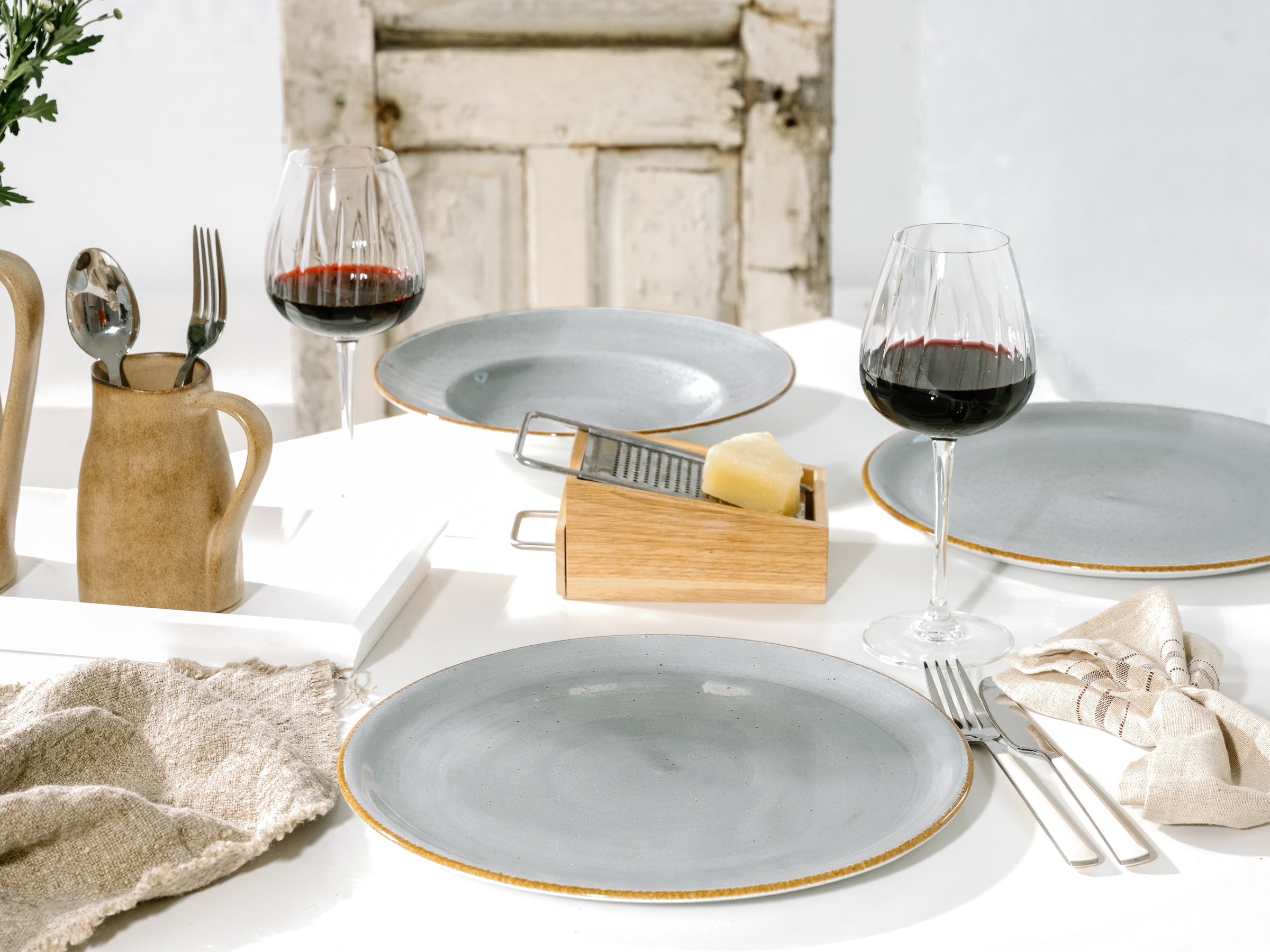 CreaTable Pizzateller »Vintage Nature, Pizzateller 33 cm 4-tlg«, (Set, 4 St.), Handgemalt, Gesprenkelt, Rustikales Außenband
