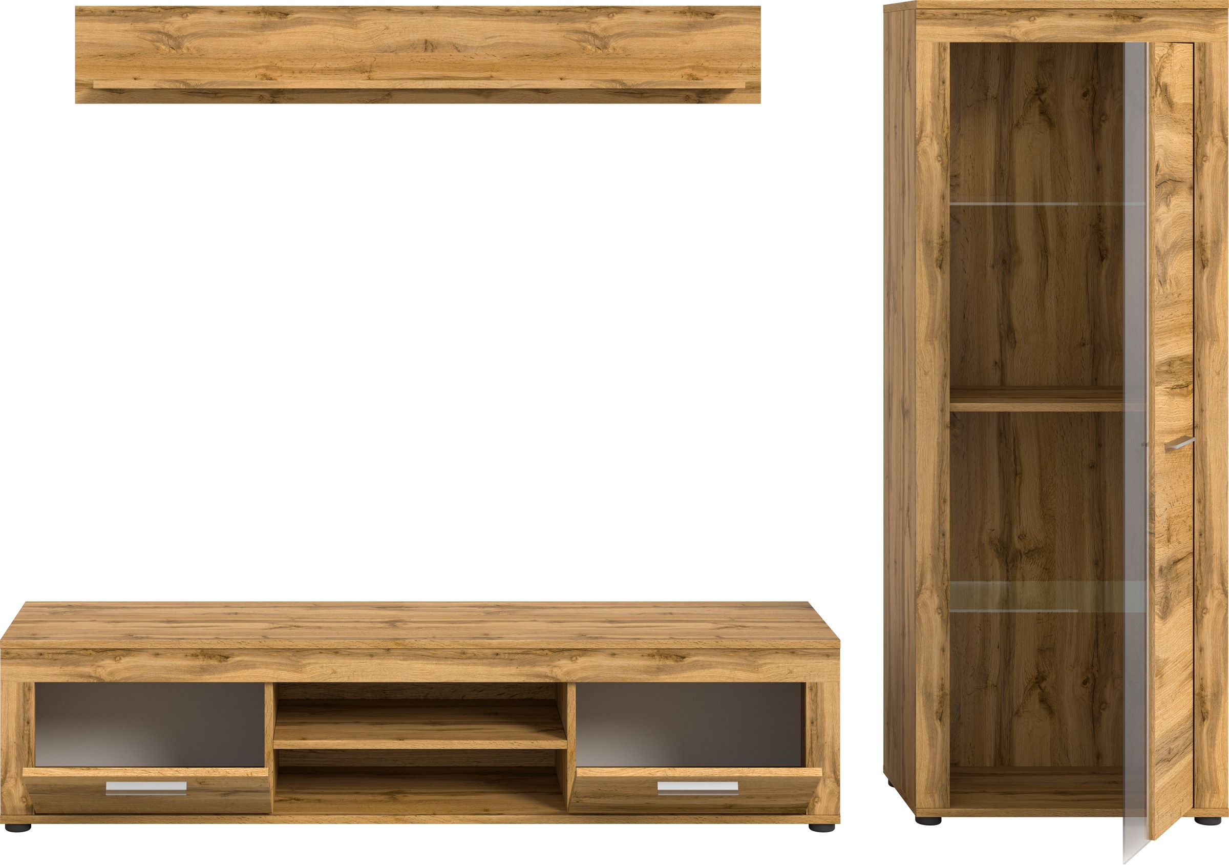 INOSIGN Wohnwand »Aosta, Breite 235cm, bestehend aus Lowboard, Wandboard, Vitrine«, (3 St.), Wohnwand, Kombination, Anbauwand, Möbel Set, Schrankwand, Möbel Kombi