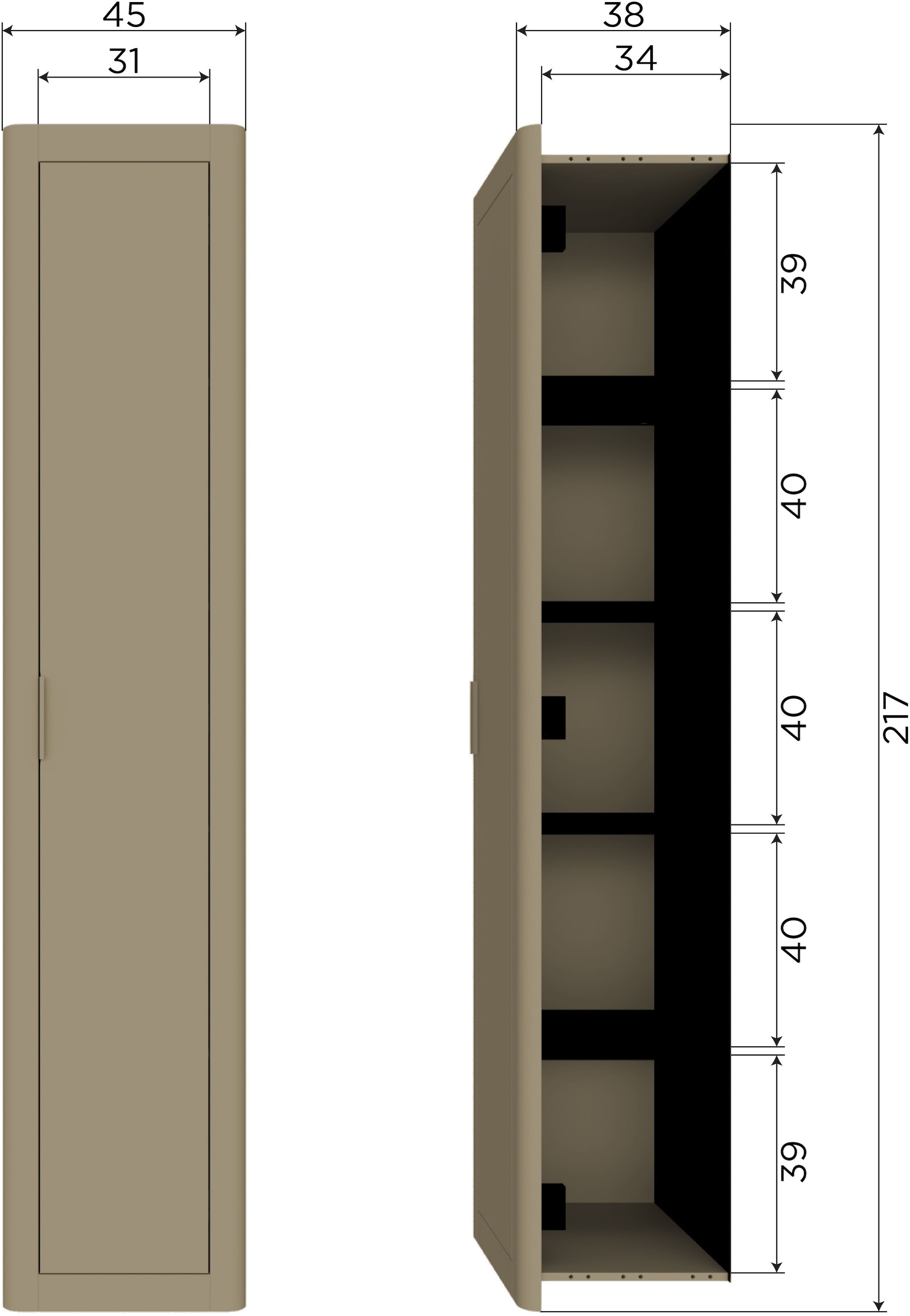 WOOOD Mehrzweckschrank »Gunnar FSC® Mix Kiefernholz mit sichtbare Maserung 45x39x217 cm« Tragkraft 30 kg, abgerundete Ecken, Wandbefestigung empfohlen