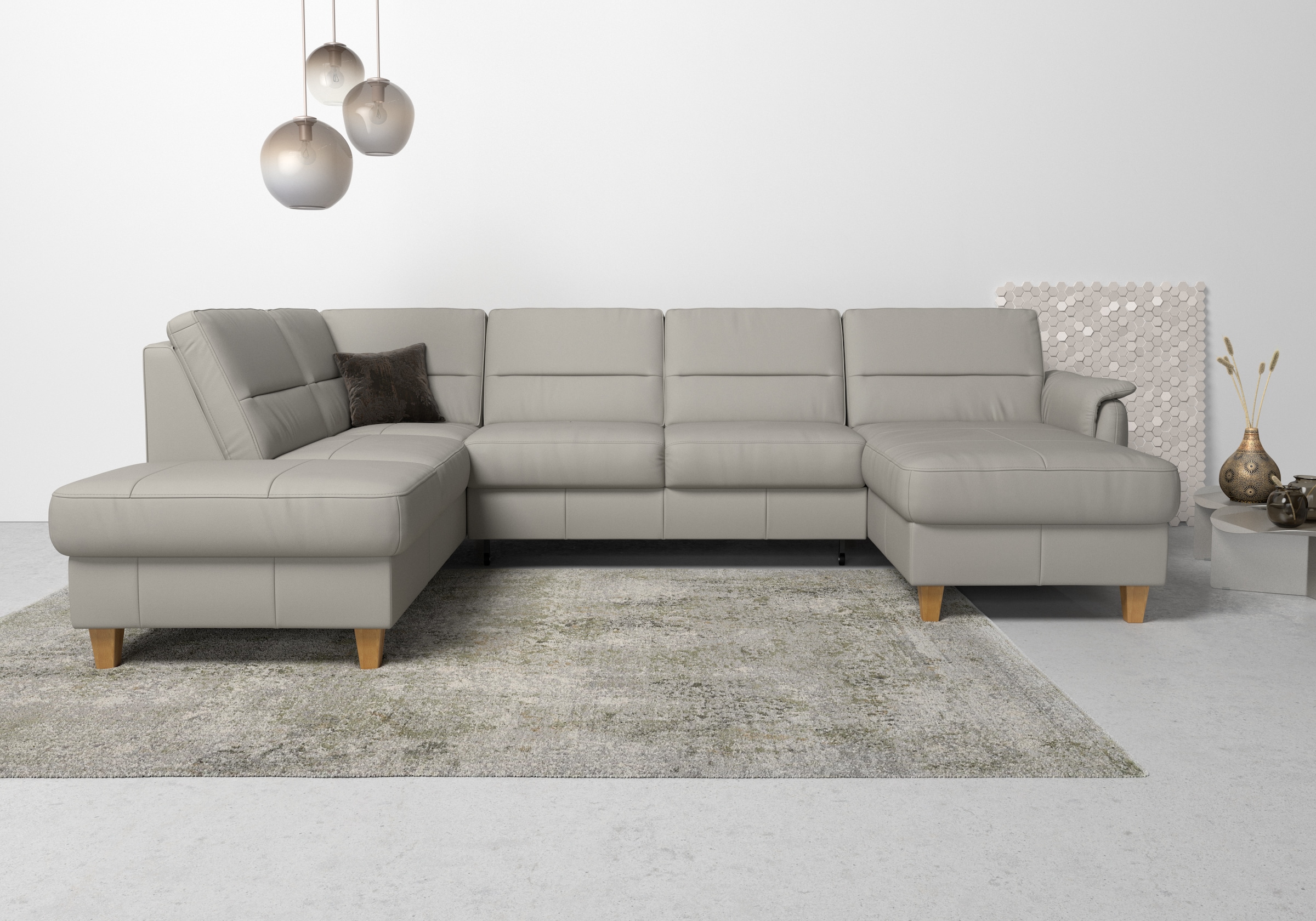 Home affaire Wohnlandschaft "Palmera U-Form, B: 308 cm, große Stoff + Leder Auswahl" mit Schlaffunktion & Bettkasten, Federkern, XXL-Wohnlandschaft