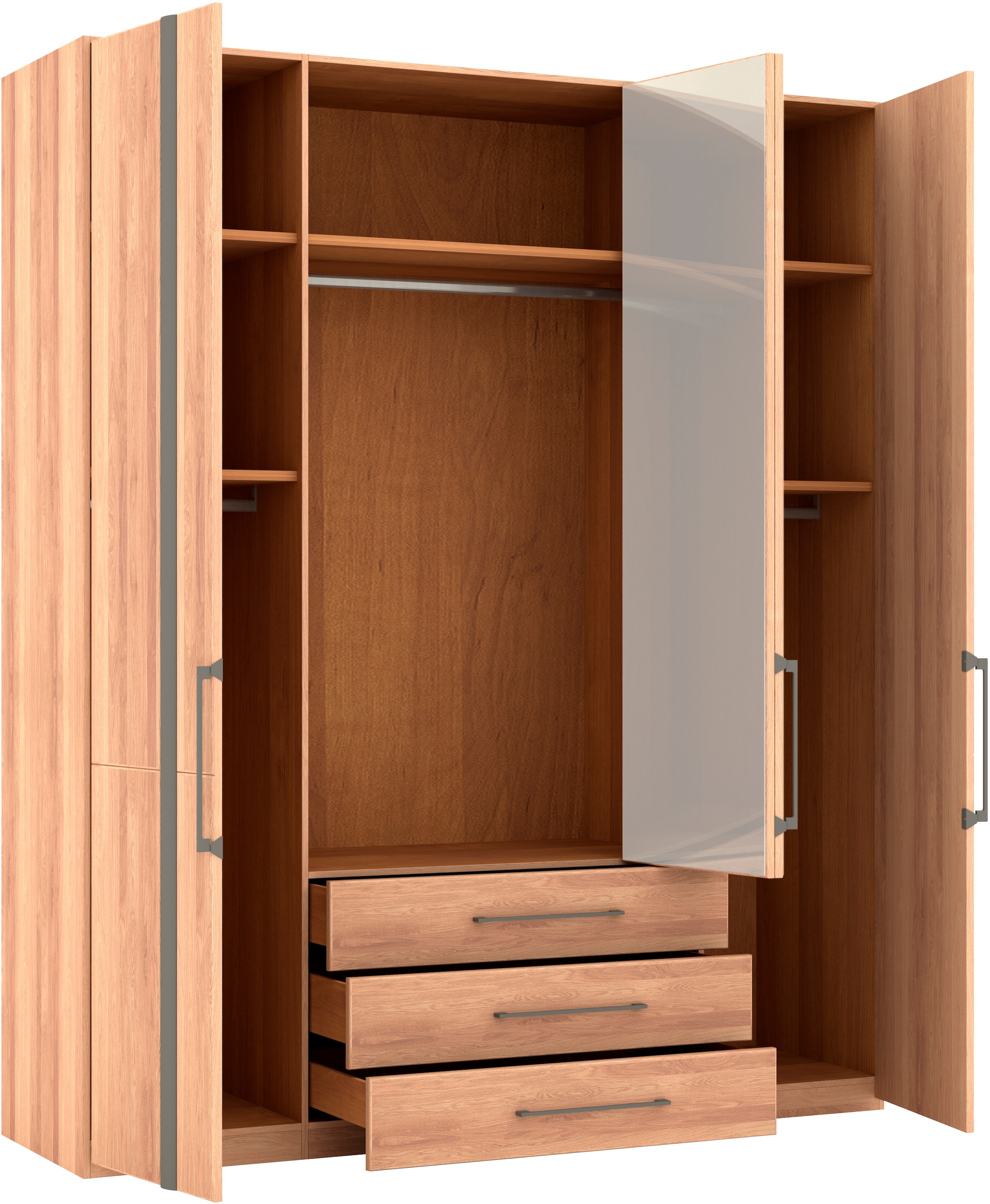 Musterring Drehtürenschrank »Sorrent, Kleiderschrank, teilmassiv Eiche«, (mit Türdämpfern, mit Schubladen, extra Böden, MADE IN GERMANY), Türen in Eiche massiv und als Parsol-Bronze-Spiegel, mit Schubkästen