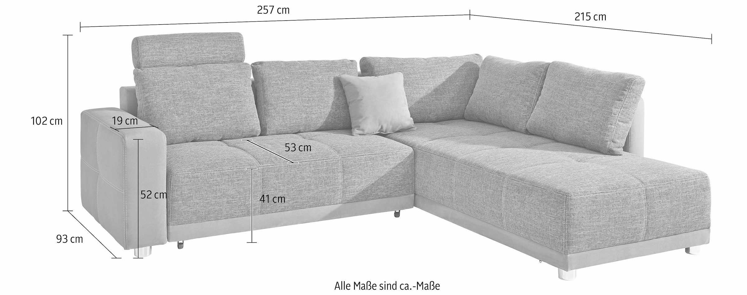 Places of Style Ecksofa, mit Bettfunktion, Bettkasten und Federkern,  wahlweise mit 1 oder 3 Kopfstützen, Ottomane links oder rechts montierbar  kaufen | BAUR