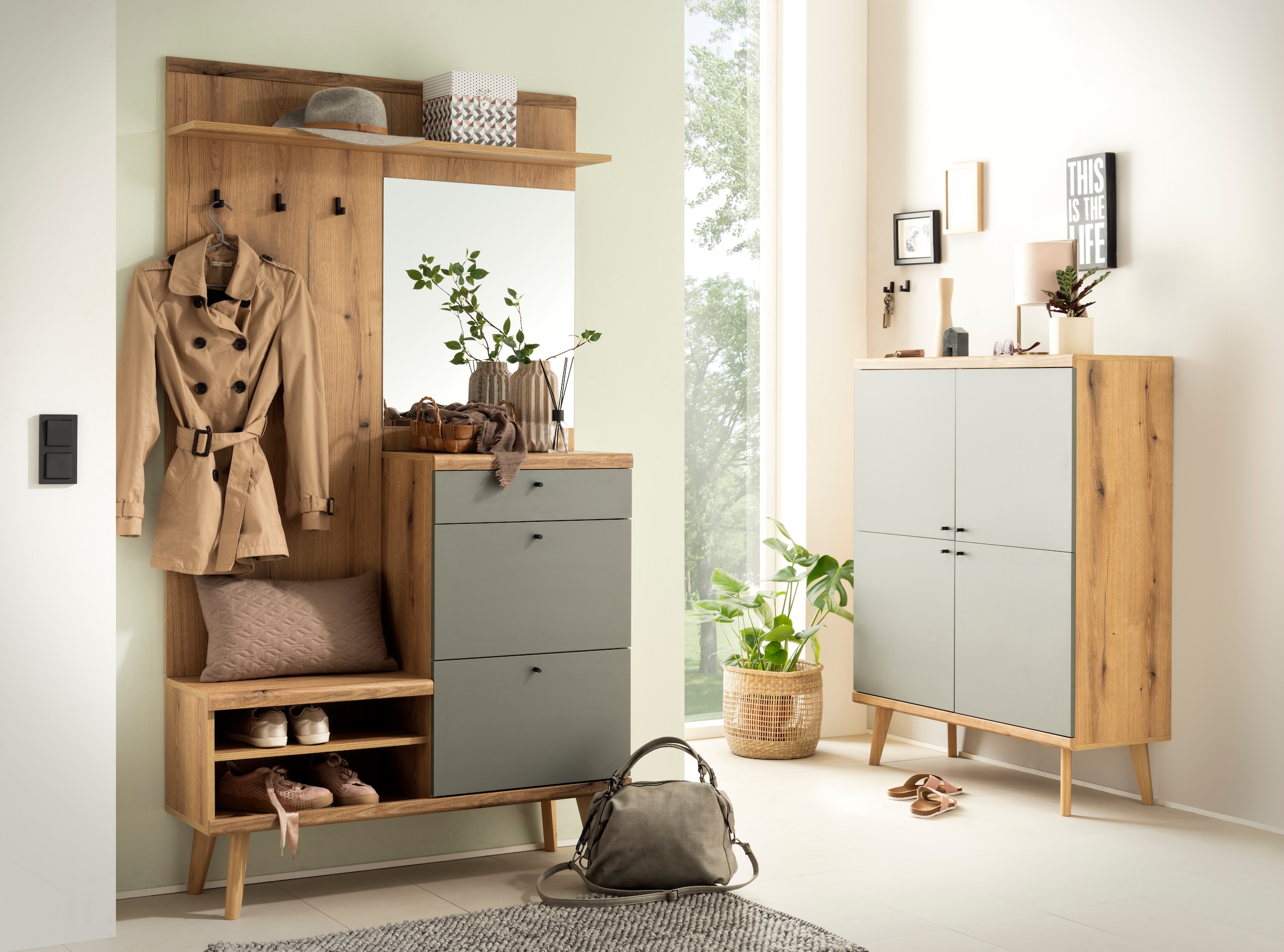 Garderoben-Set »Mavas, Garderobe mit Stauraum, Garderobenschrank im Scandic Design«,...