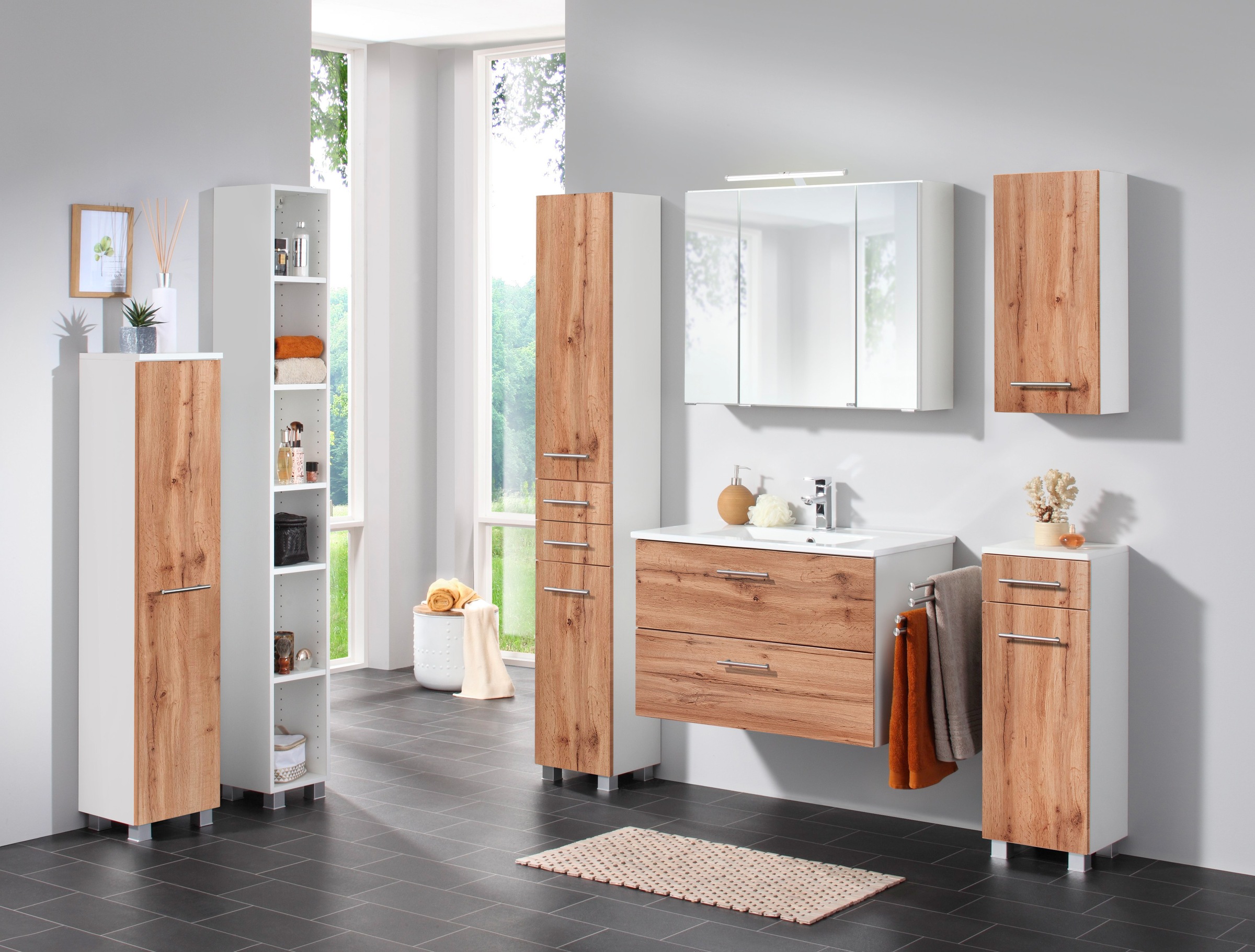 welltime Waschtisch "Trento Badezimmerschrank mit Becken" Badmöbel in Breit günstig online kaufen