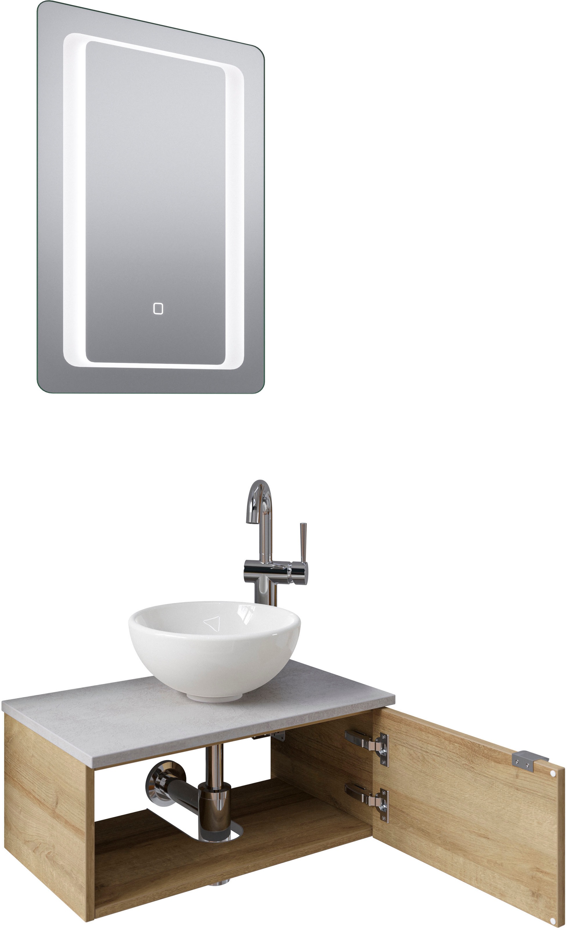 Saphir Badmöbel-Set »Serie 6915«, (4 St.), Gäste-Bad, 61 cm breit, mit LED-Spiegel, offenem Fach und 1 Tür