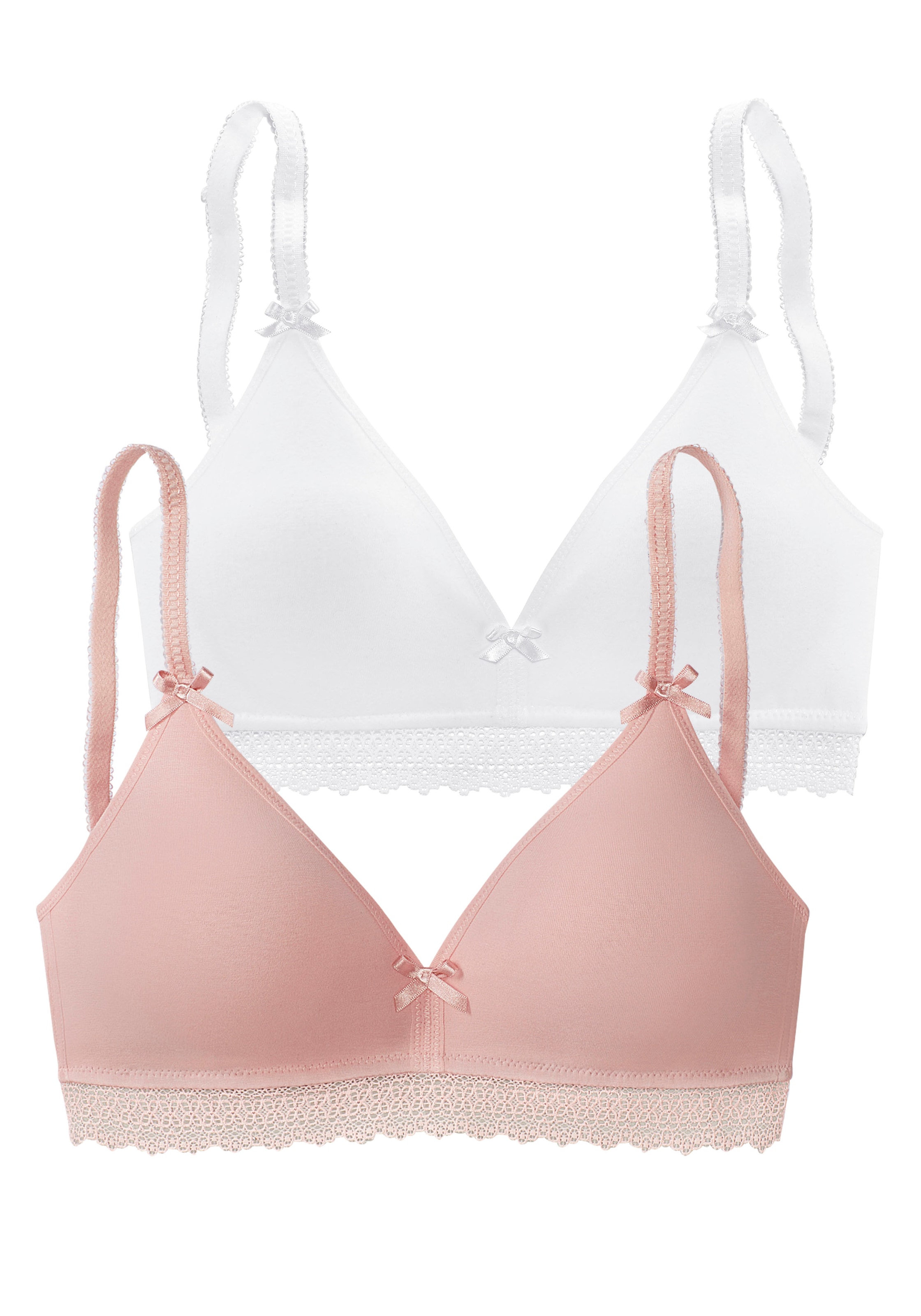 petite fleur Bralette-BH, (Packung, 2 Stück), ohne Bügel mit Spitzenband, aus weicher Baumwolle, Basic Dessous